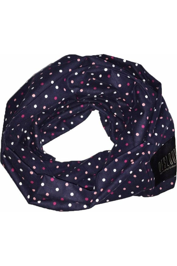 Foulard infini marine à pois fushia