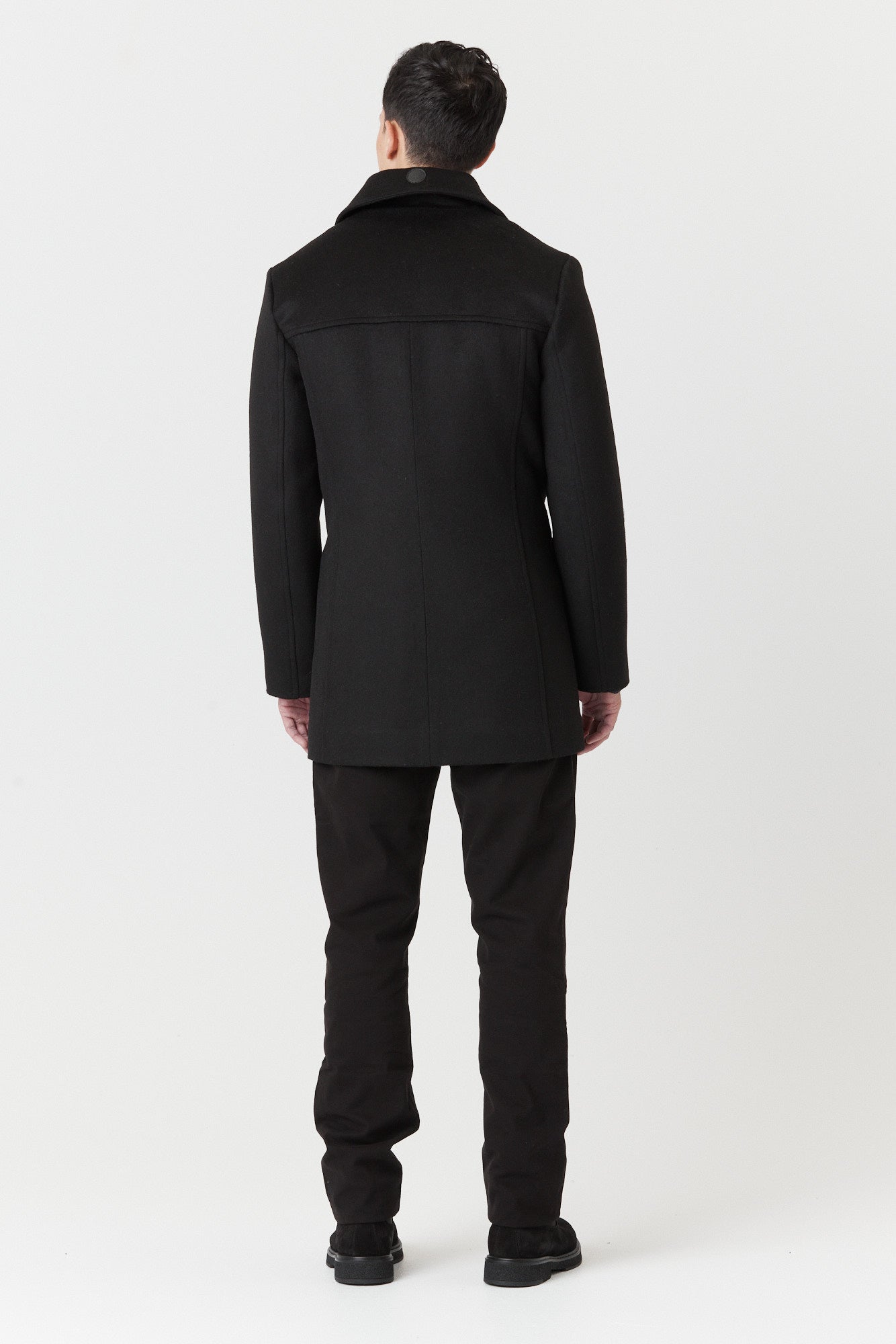 Desloups winter coat in pea coat style for men, double-breasted in 100% wool and lined