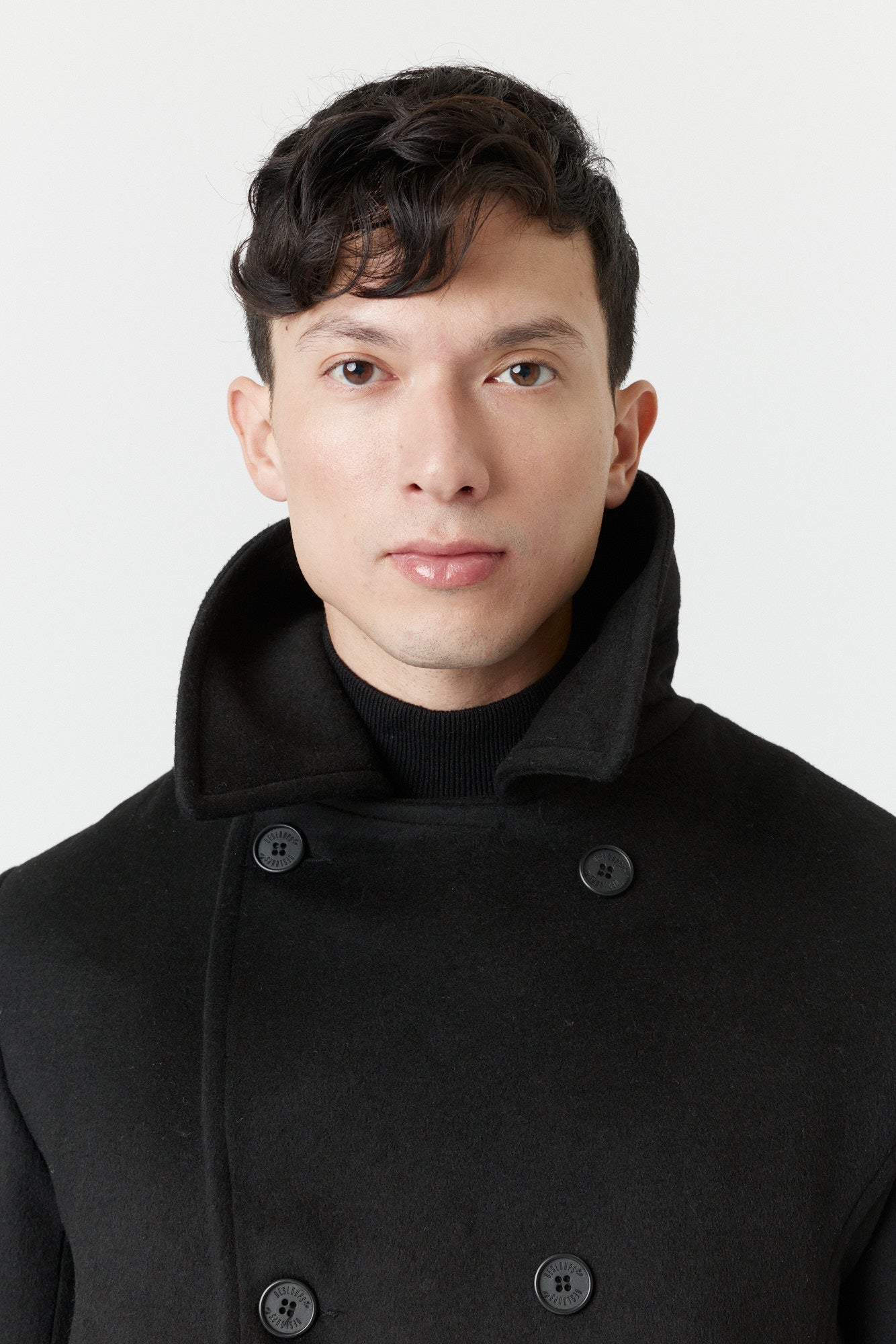 Desloups winter coat in pea coat style for men, double-breasted in 100% wool and lined