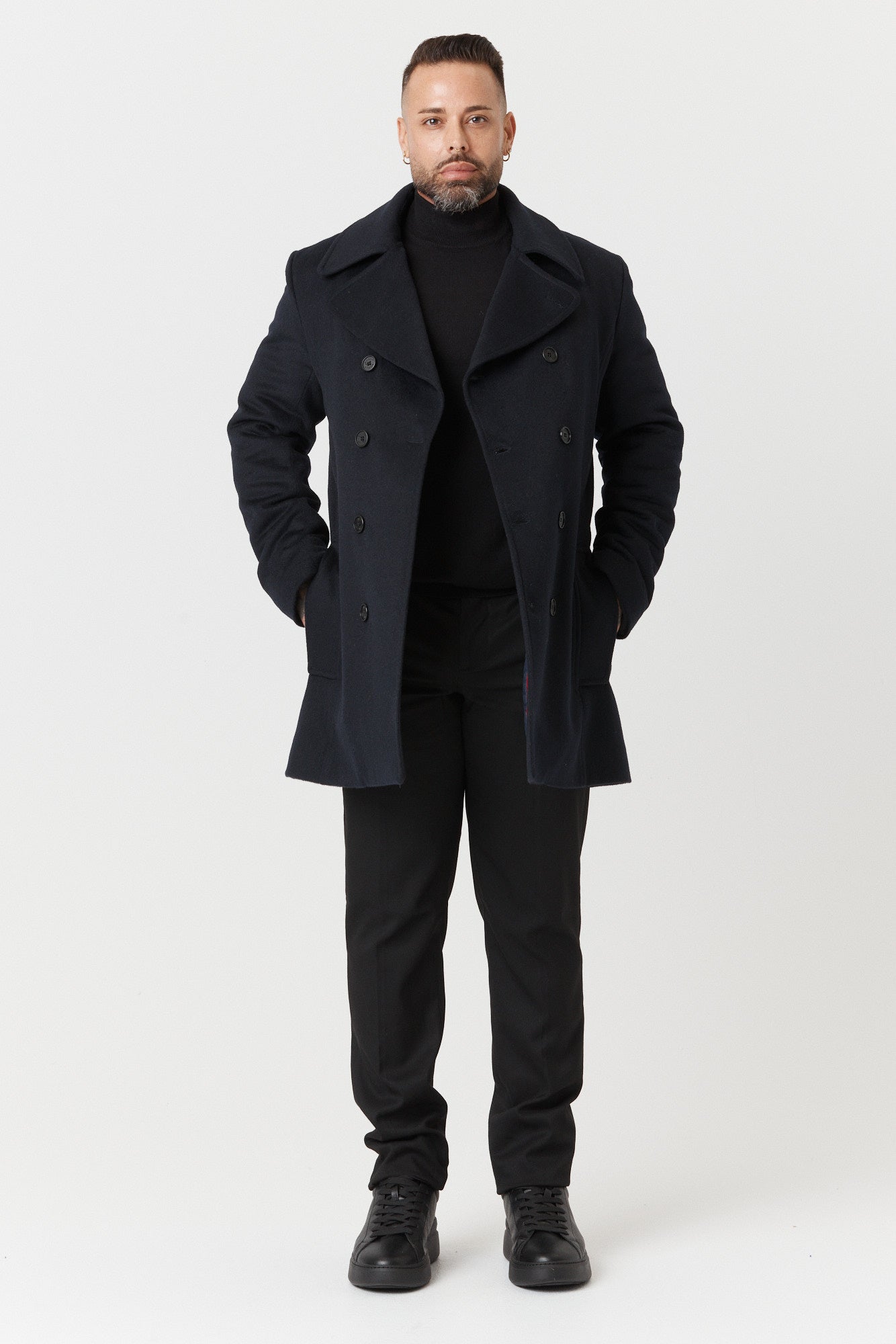 Desloups winter coat in pea coat style for men, double-breasted in 100% wool and lined