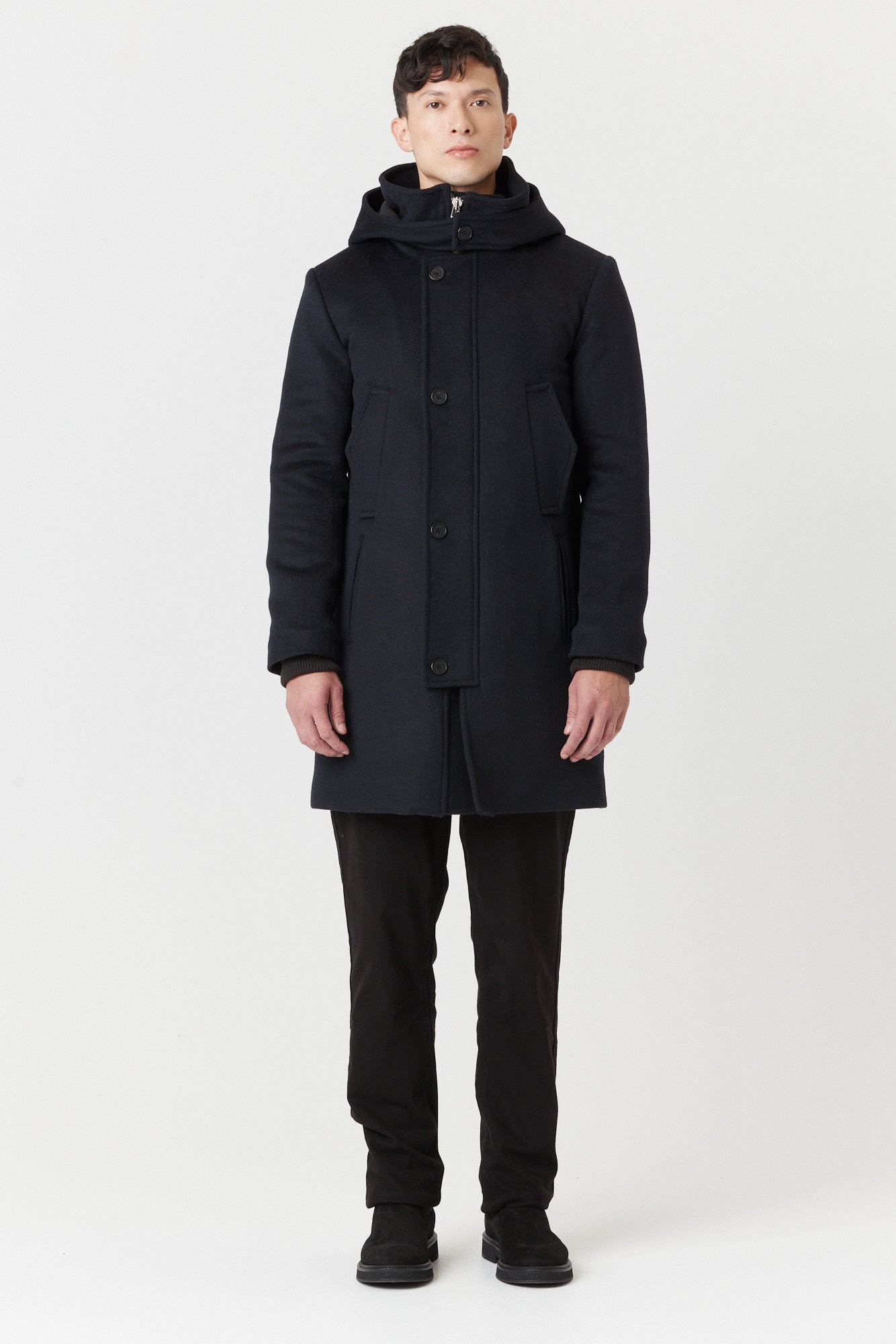 Desloups Canadian winter coat for men with clasp and hood in 100% lined wool