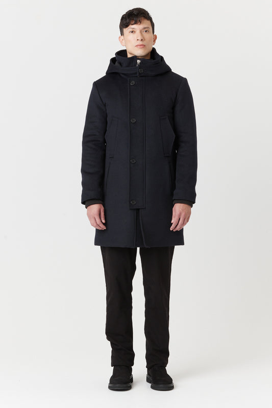 Desloups manteau d'hiver canadienne pour homme avec fermoir et capuchon en 100% laine doublé #DLM-504