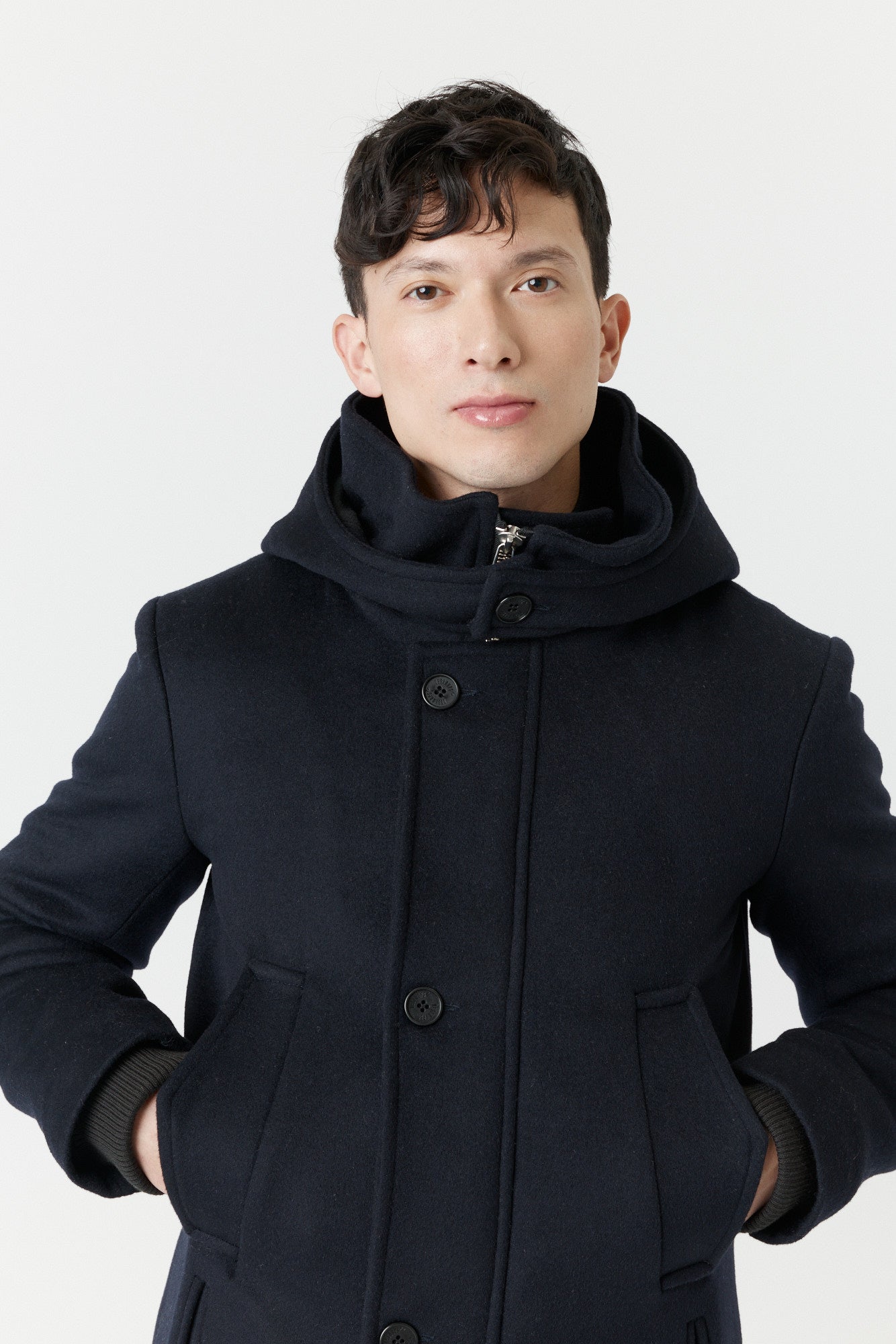 Desloups Canadian winter coat for men with clasp and hood in 100% lined wool