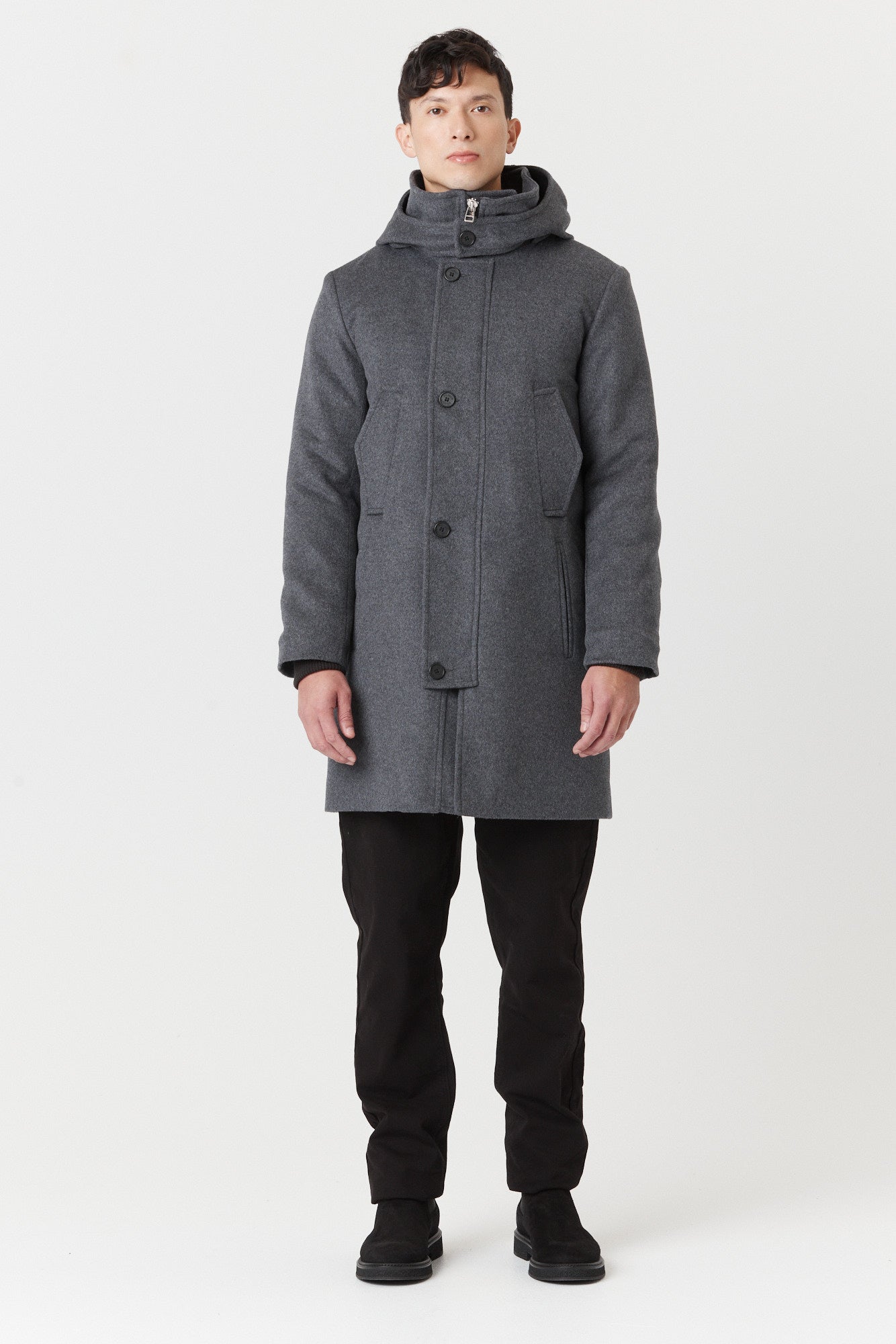 Desloups Canadian winter coat for men with clasp and hood in 100% lined wool