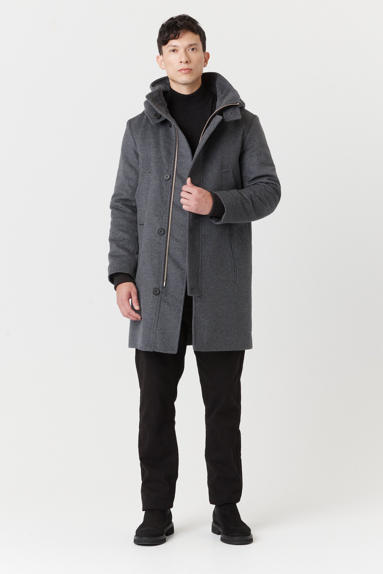 Desloups Canadian winter coat for men with clasp and hood in 100% lined wool