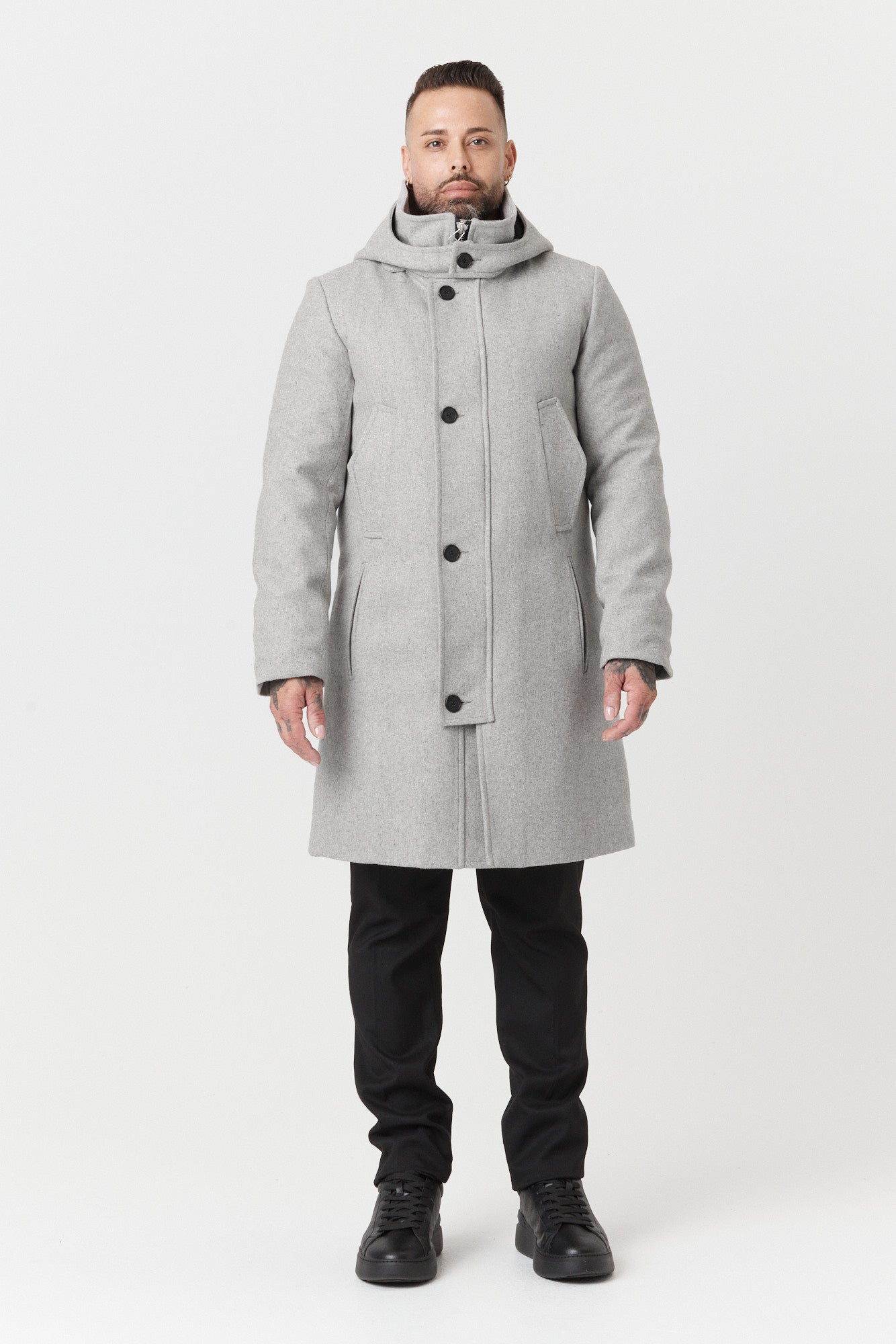 Desloups Canadian winter coat for men with clasp and hood in 100% lined wool