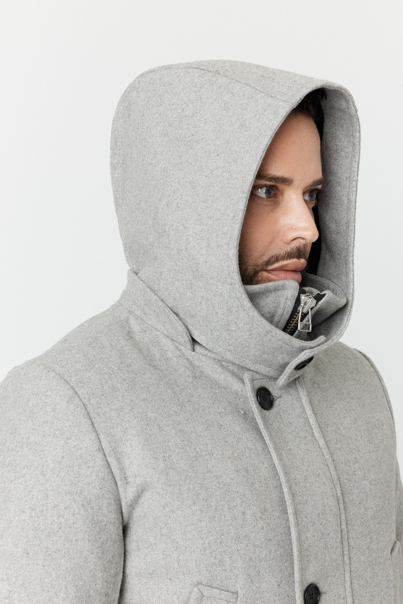 Desloups Canadian winter coat for men with clasp and hood in 100% lined wool