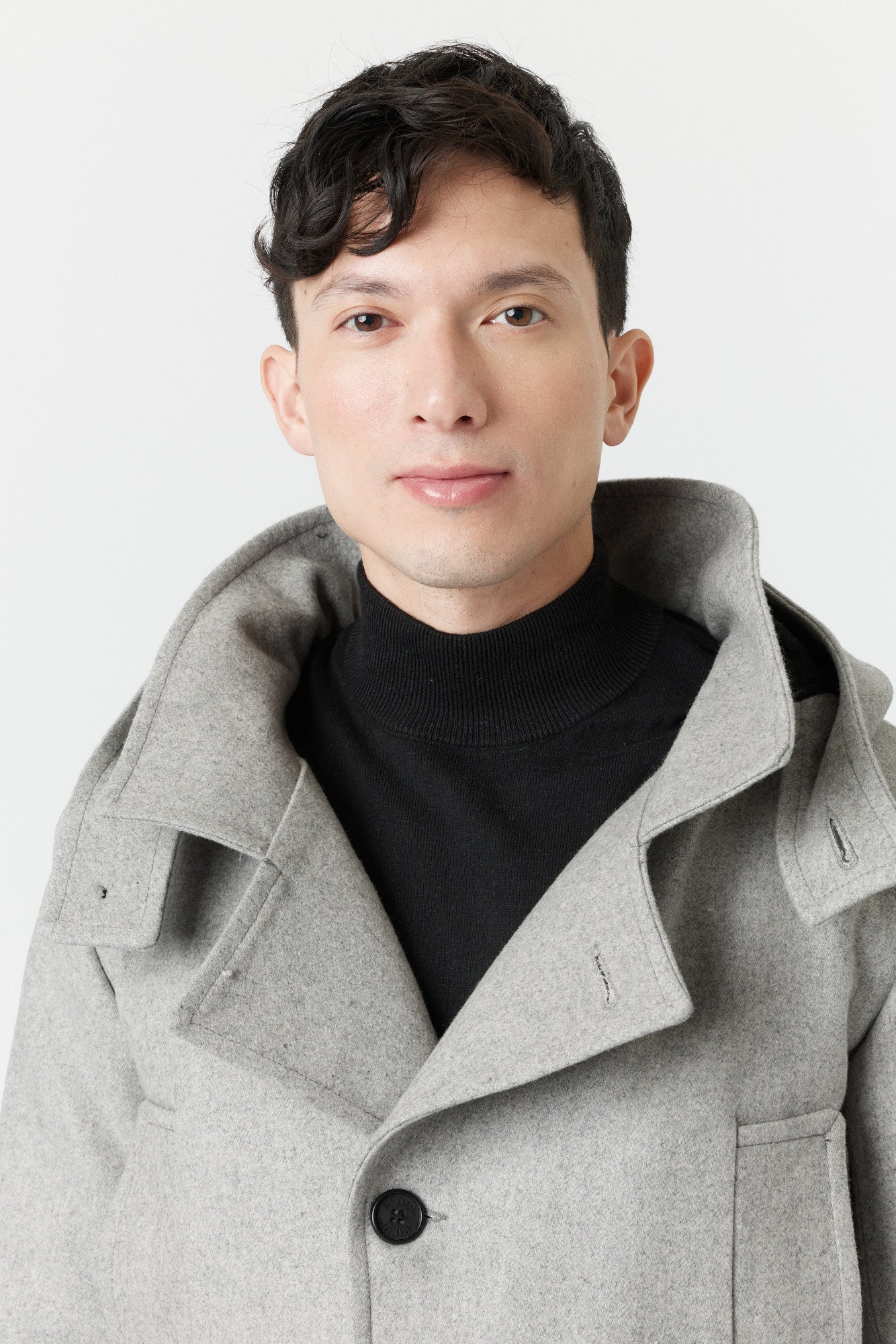 Desloups men's asymmetrical winter coat with detachable hood in 100% wool and lined