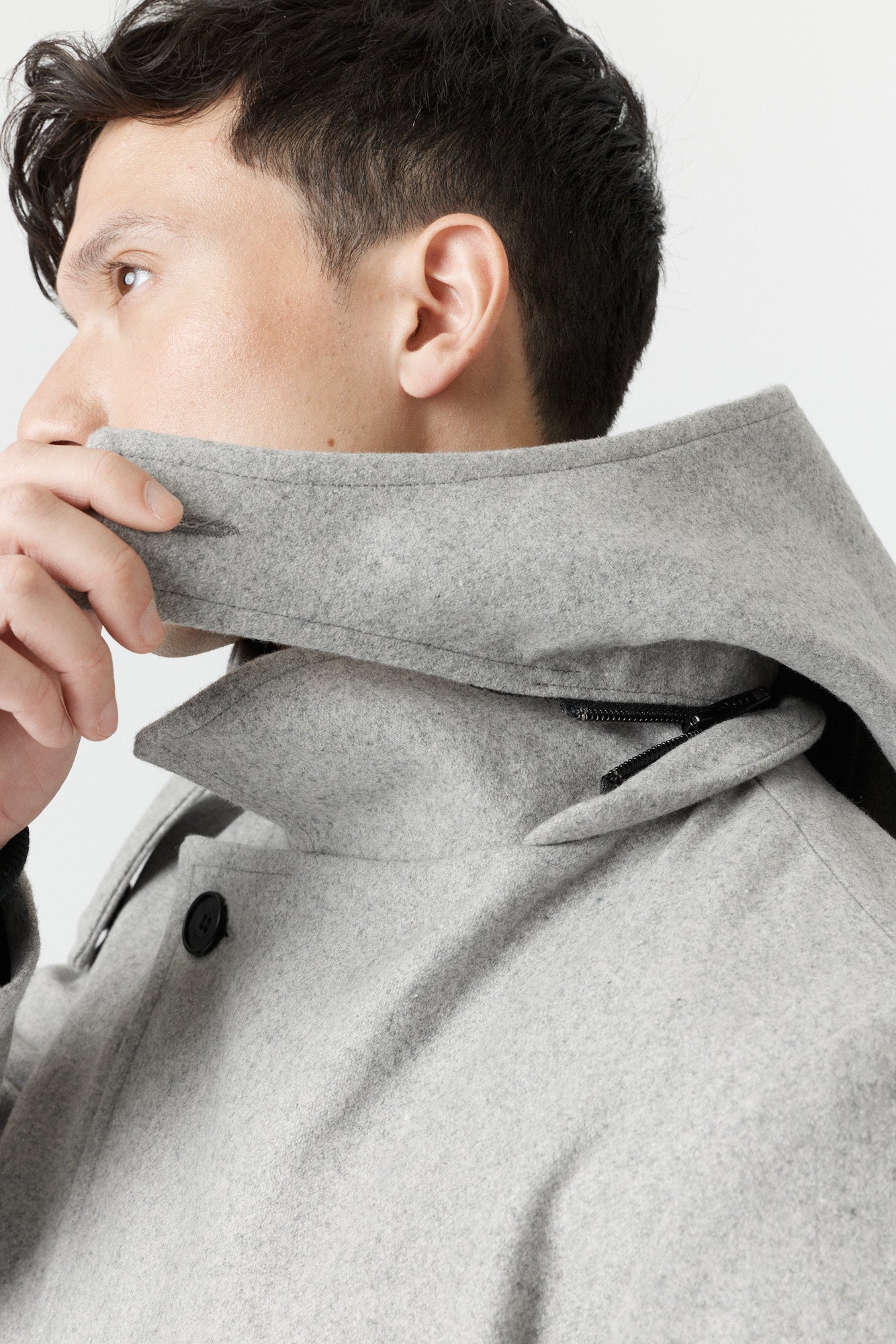 Desloups men's asymmetrical winter coat with detachable hood in 100% wool and lined
