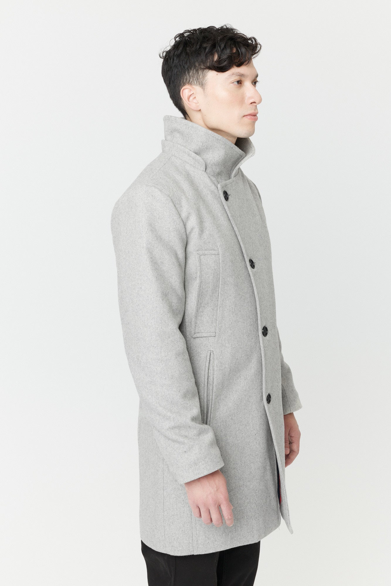 Desloups men's asymmetrical winter coat with detachable hood in 100% wool and lined