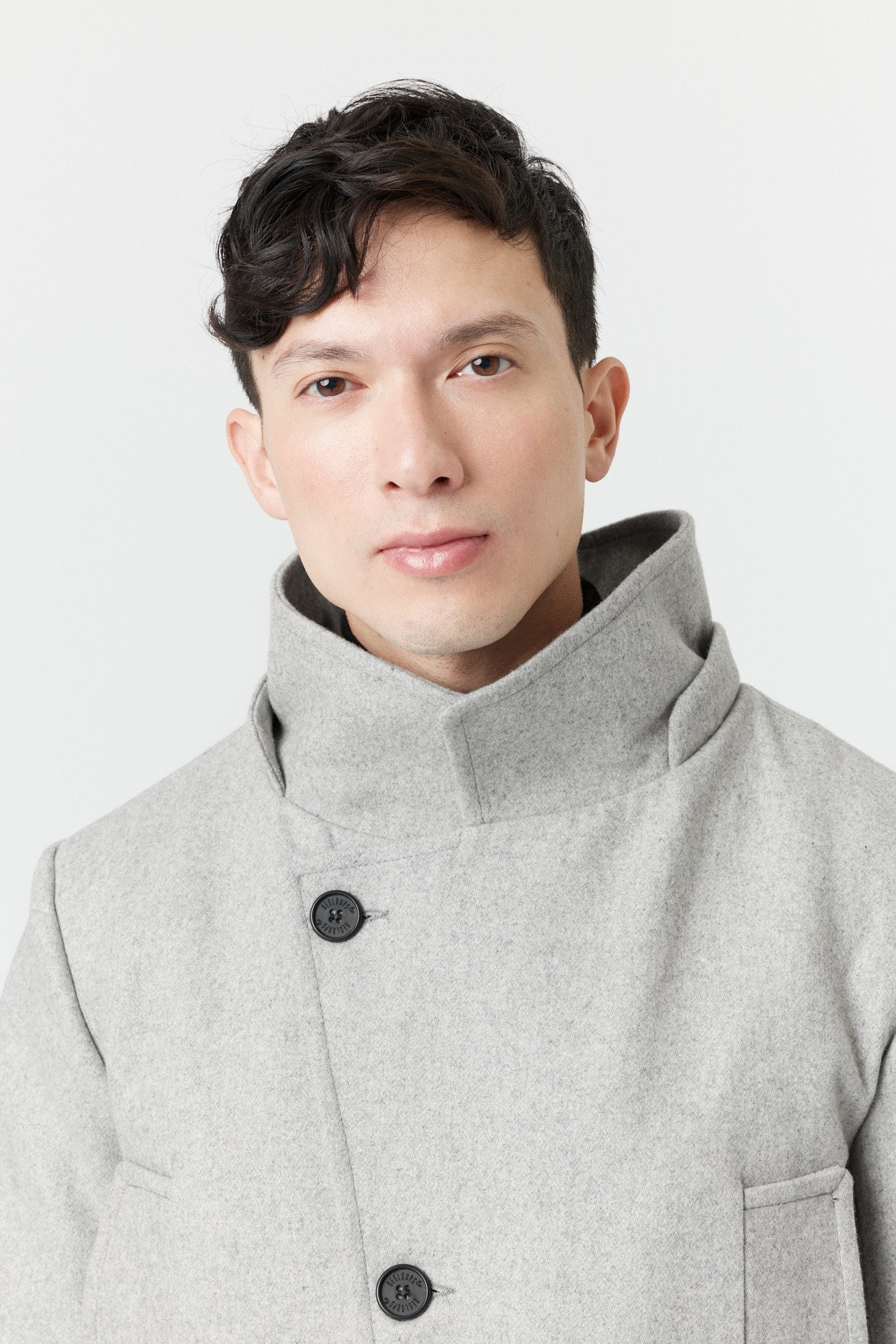 Desloups men's asymmetrical winter coat with detachable hood in 100% wool and lined
