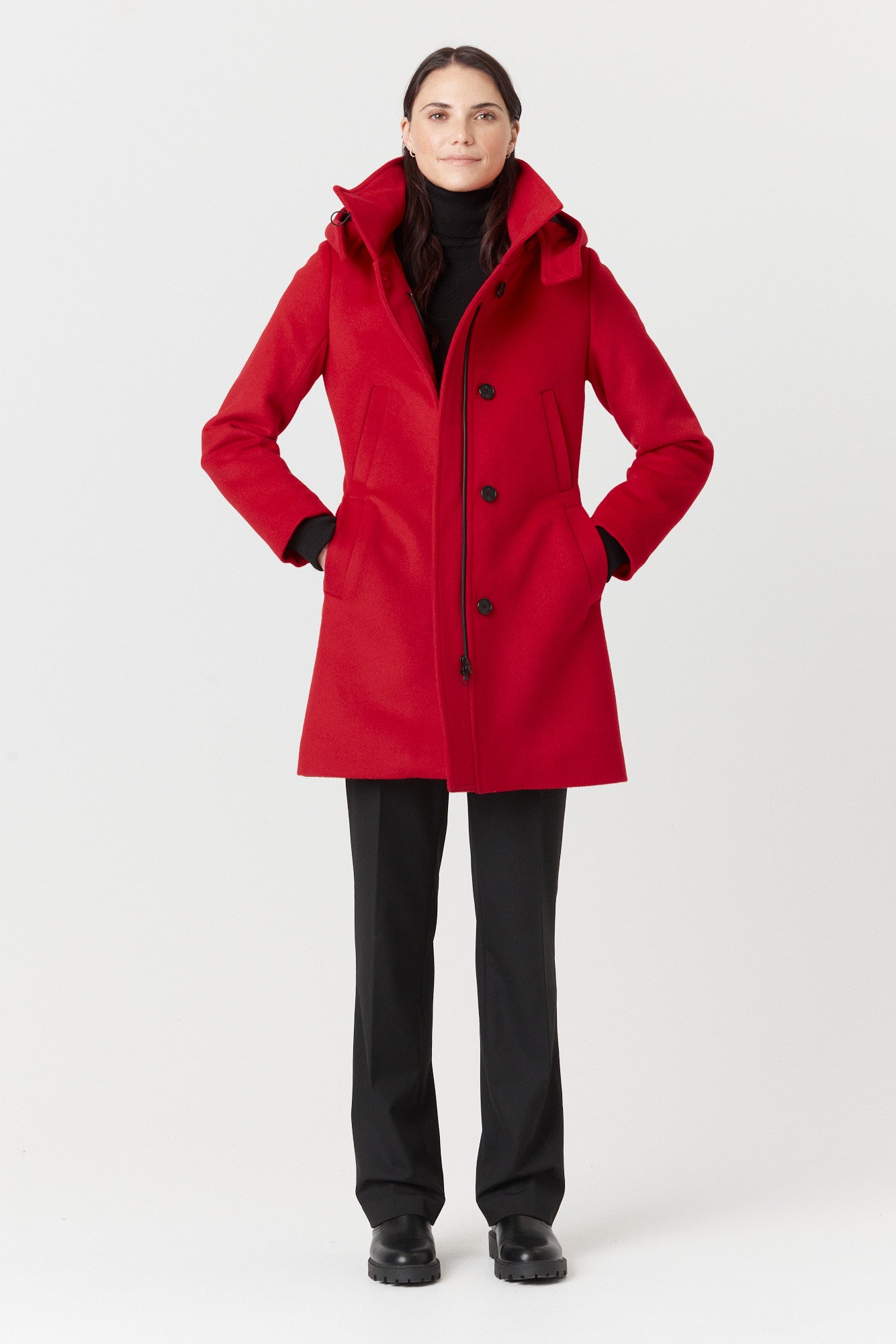 Desloups manteau d'hiver pour femme classique ajusté avec fermoir en 100% laine doublé