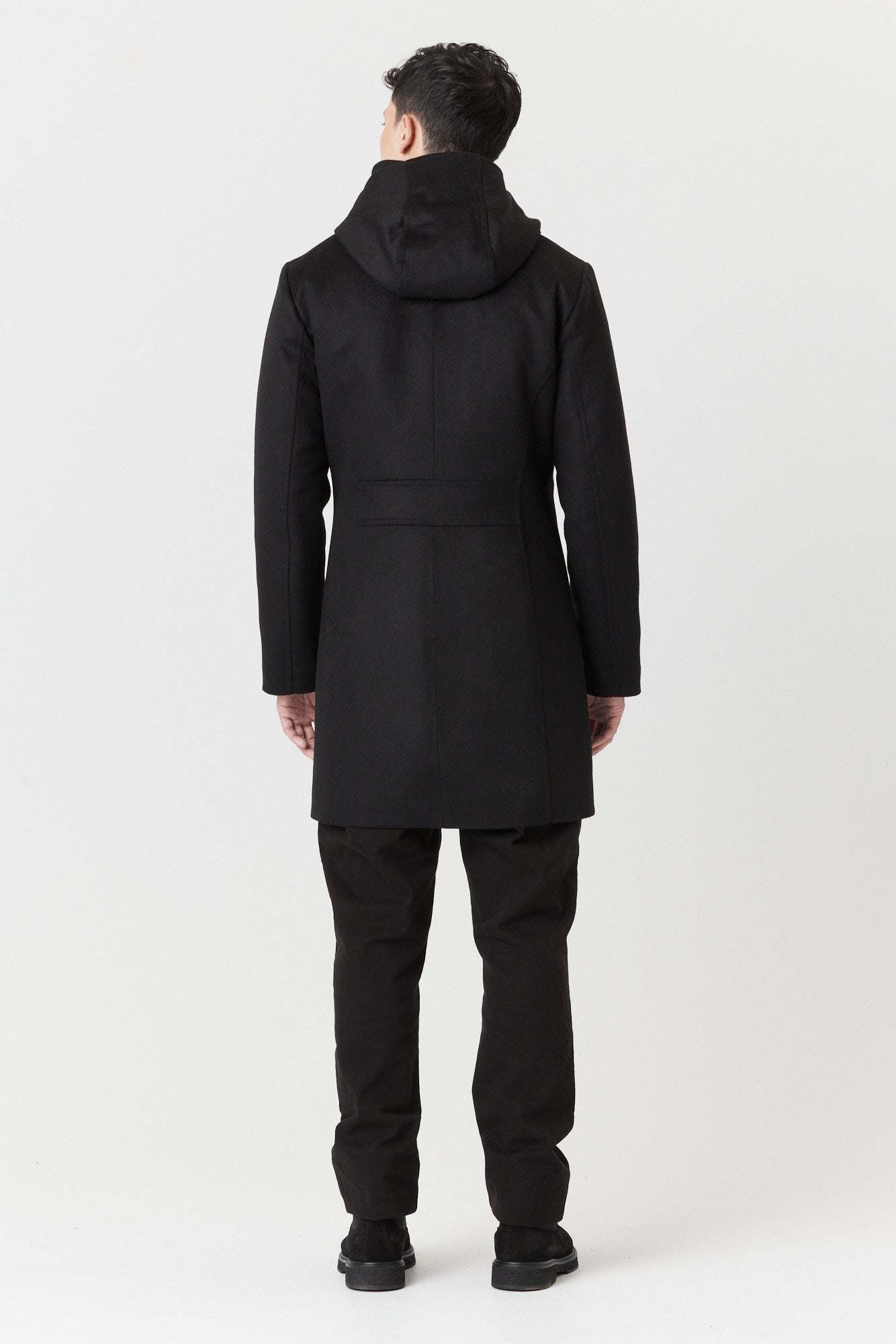 Desloups men's asymmetrical winter coat with detachable hood in 100% wool and lined