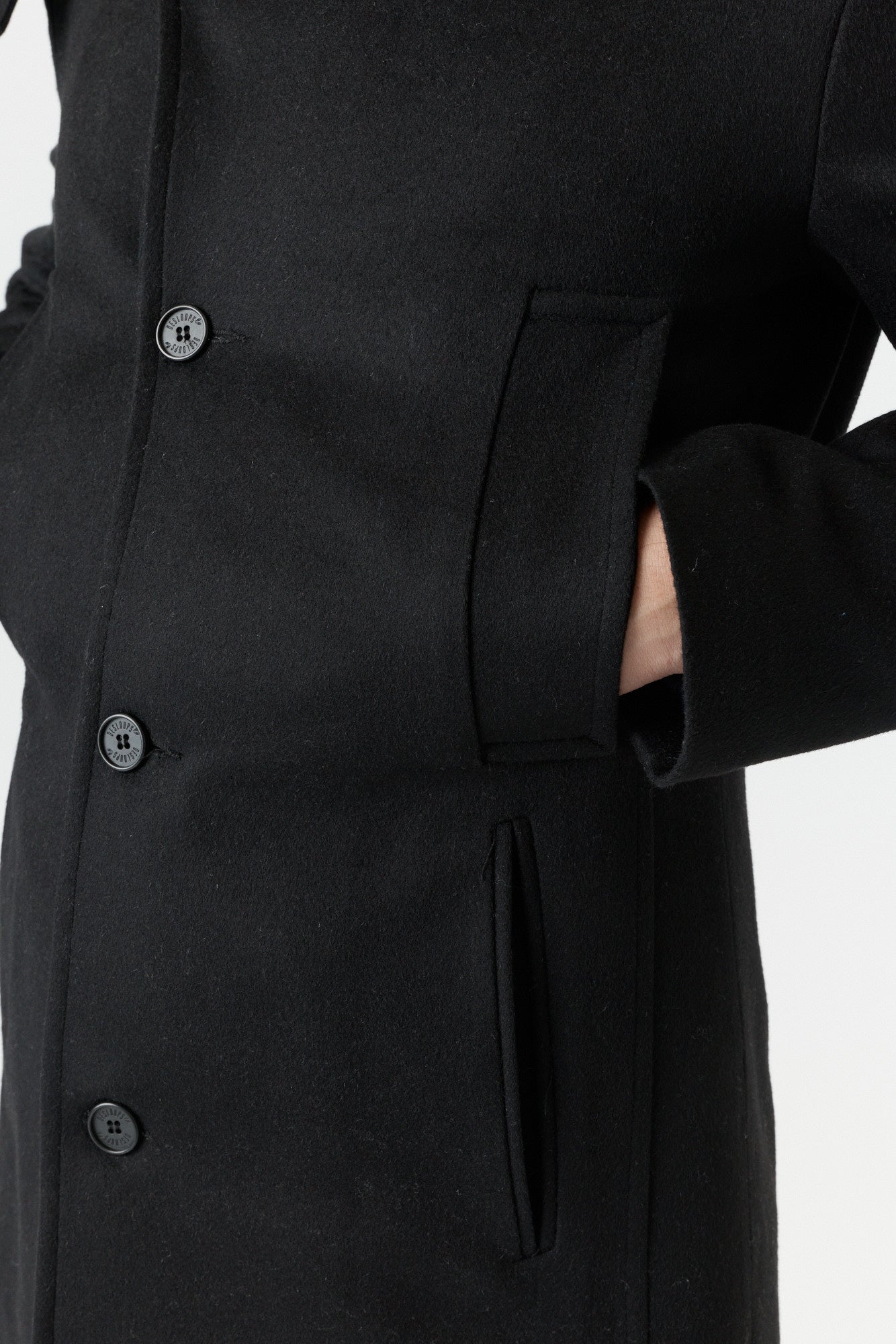 Desloups men's asymmetrical winter coat with detachable hood in 100% wool and lined