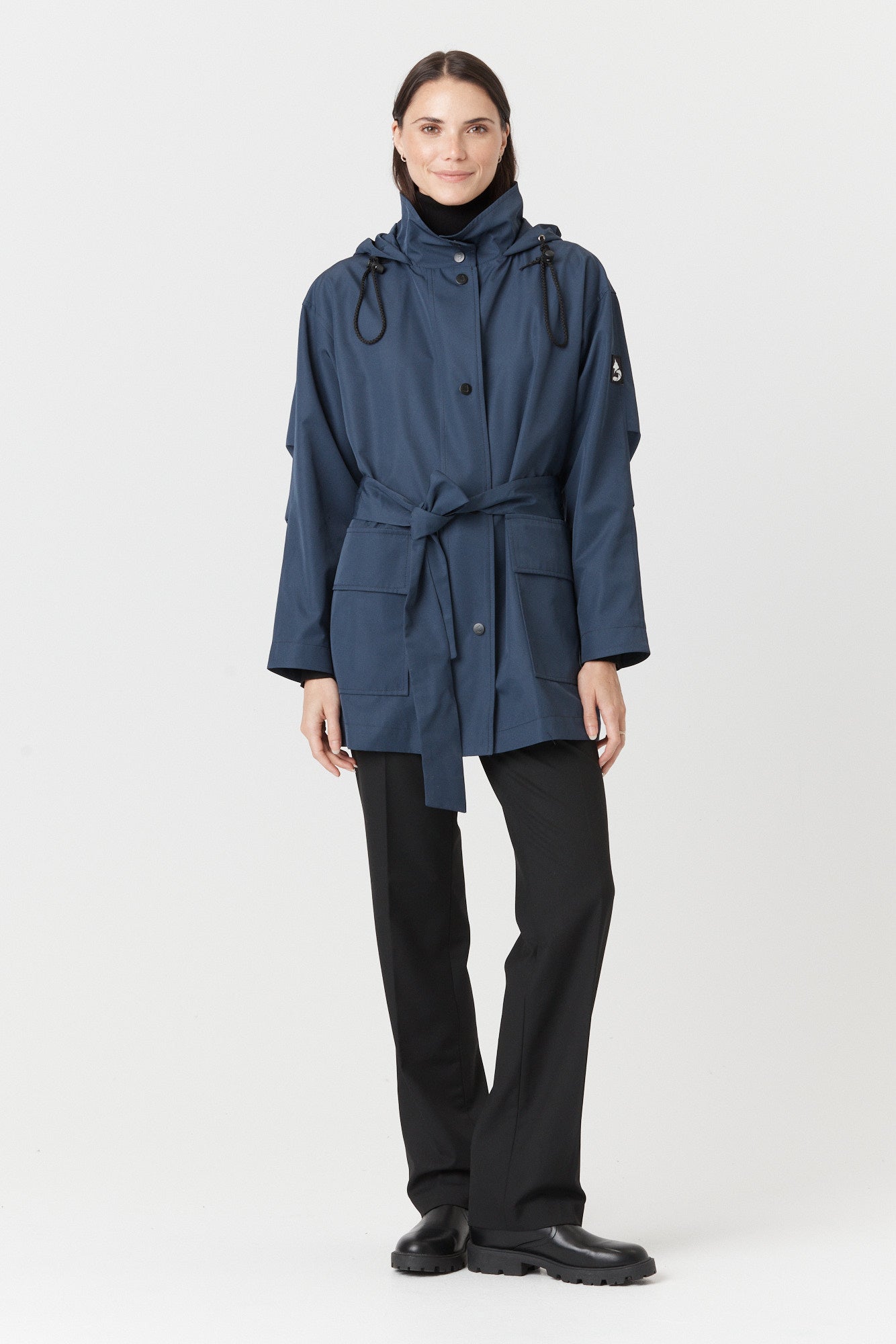 Desloups manteau mi-saison imperméable urbain avec capuchon, ample avec ceinture pour femme-