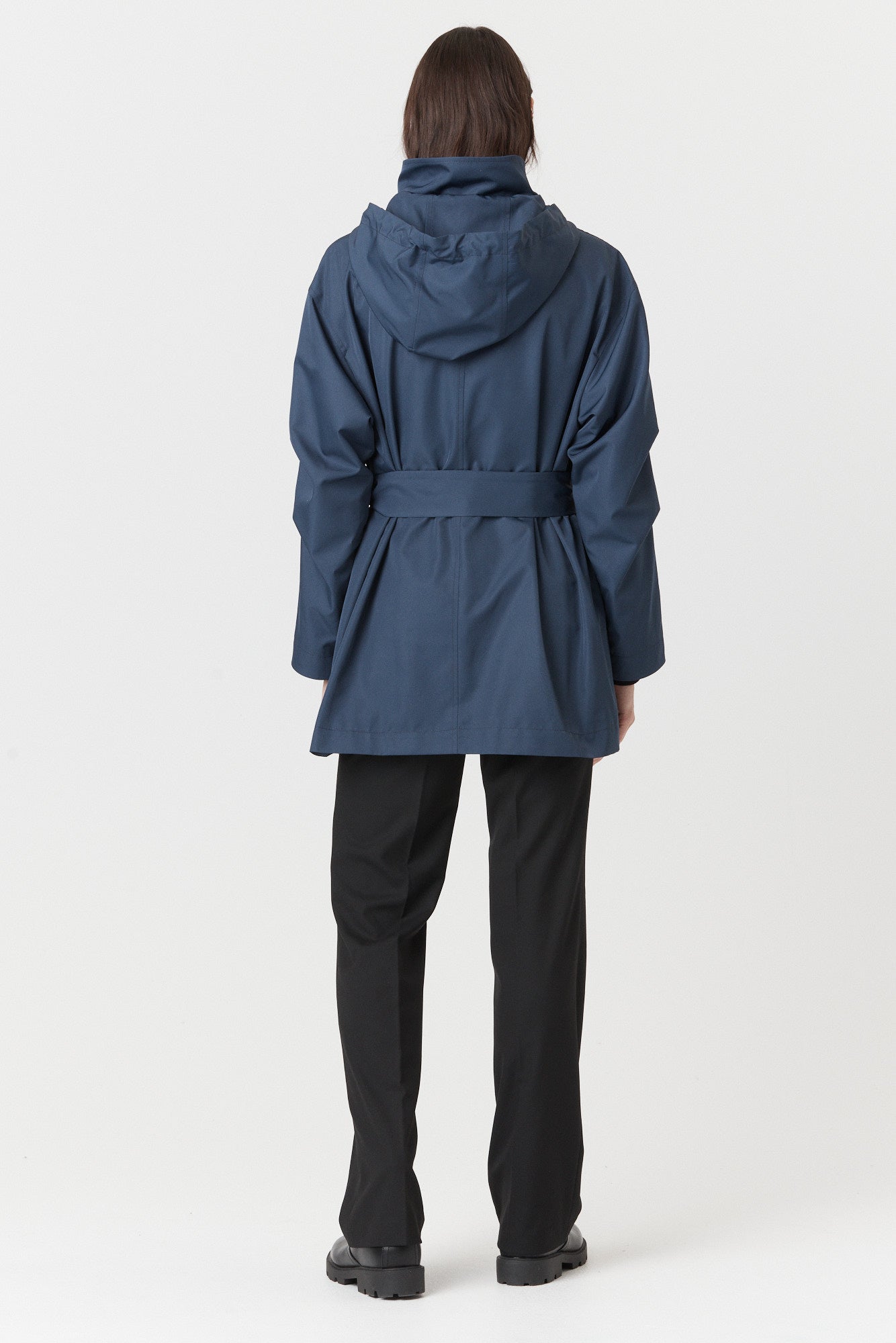 Desloups urban waterproof coat with hood, loose with belt for women - Green