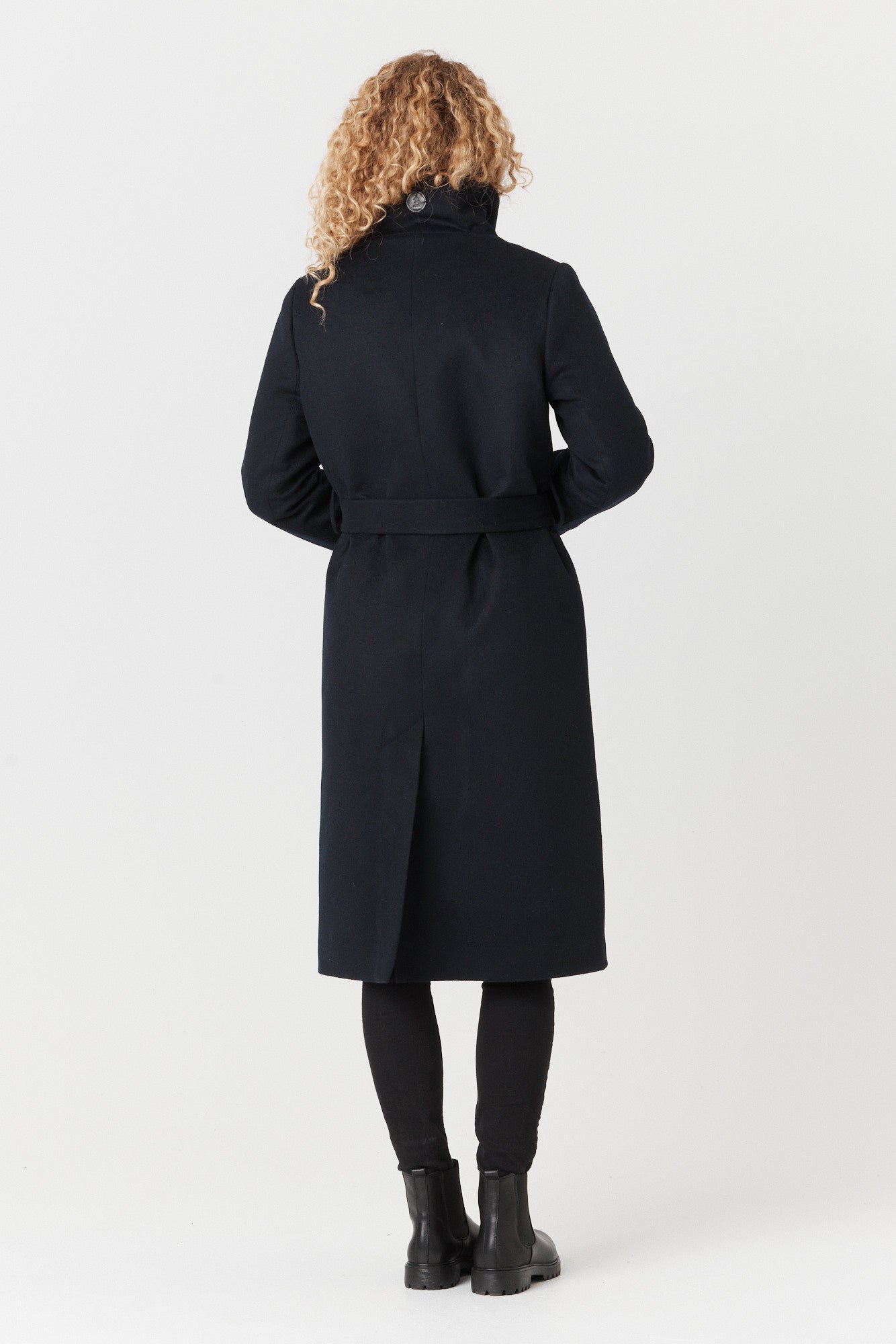 Desloups manteau d'hiver long femme avec ceinture en 100% laine et doublé