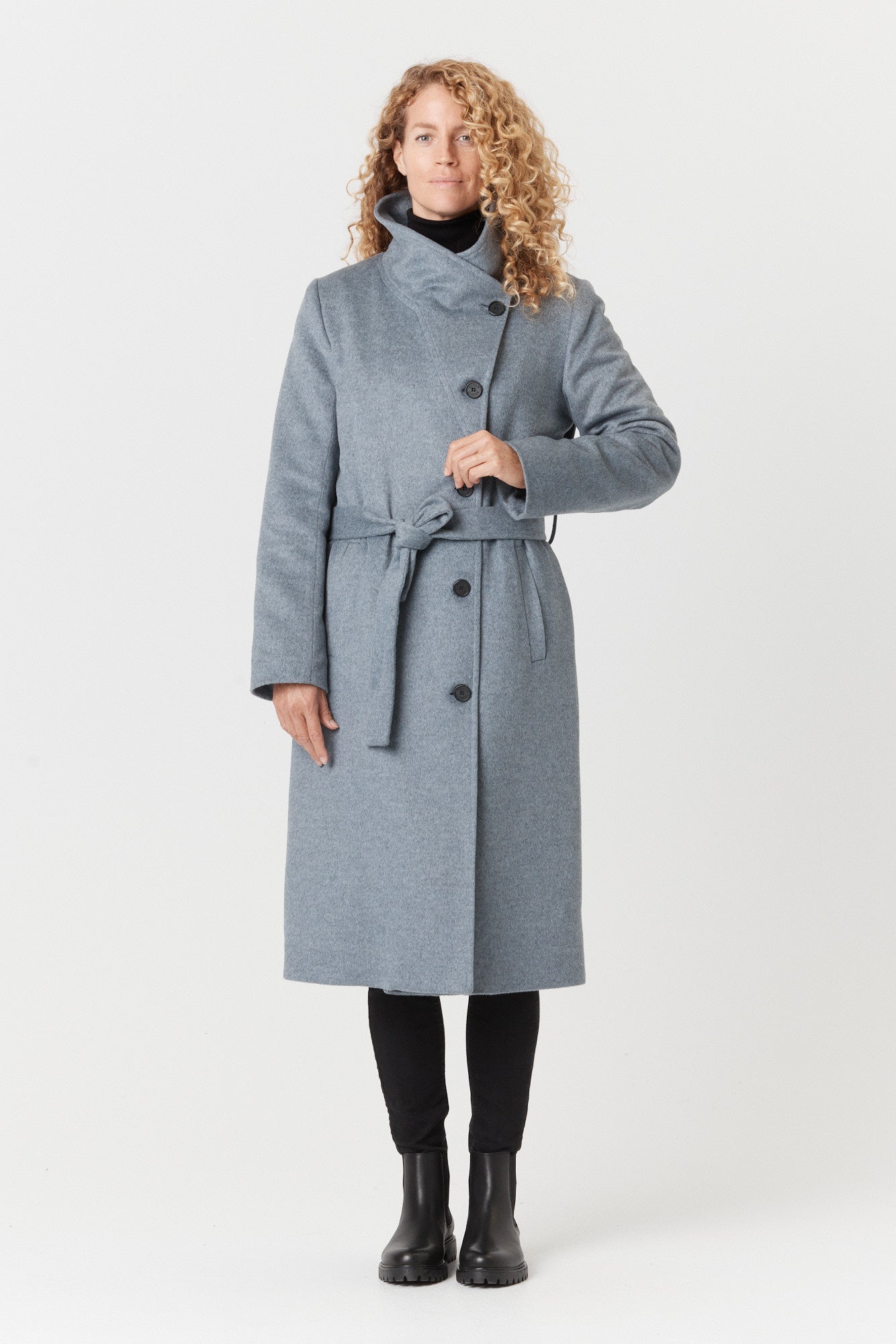 Desloups manteau d'hiver long femme avec ceinture en 100% laine et doublé