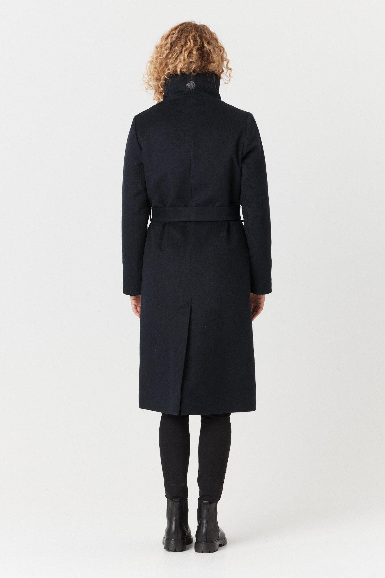 Desloups manteau d'hiver long femme avec ceinture en 100% laine et doublé