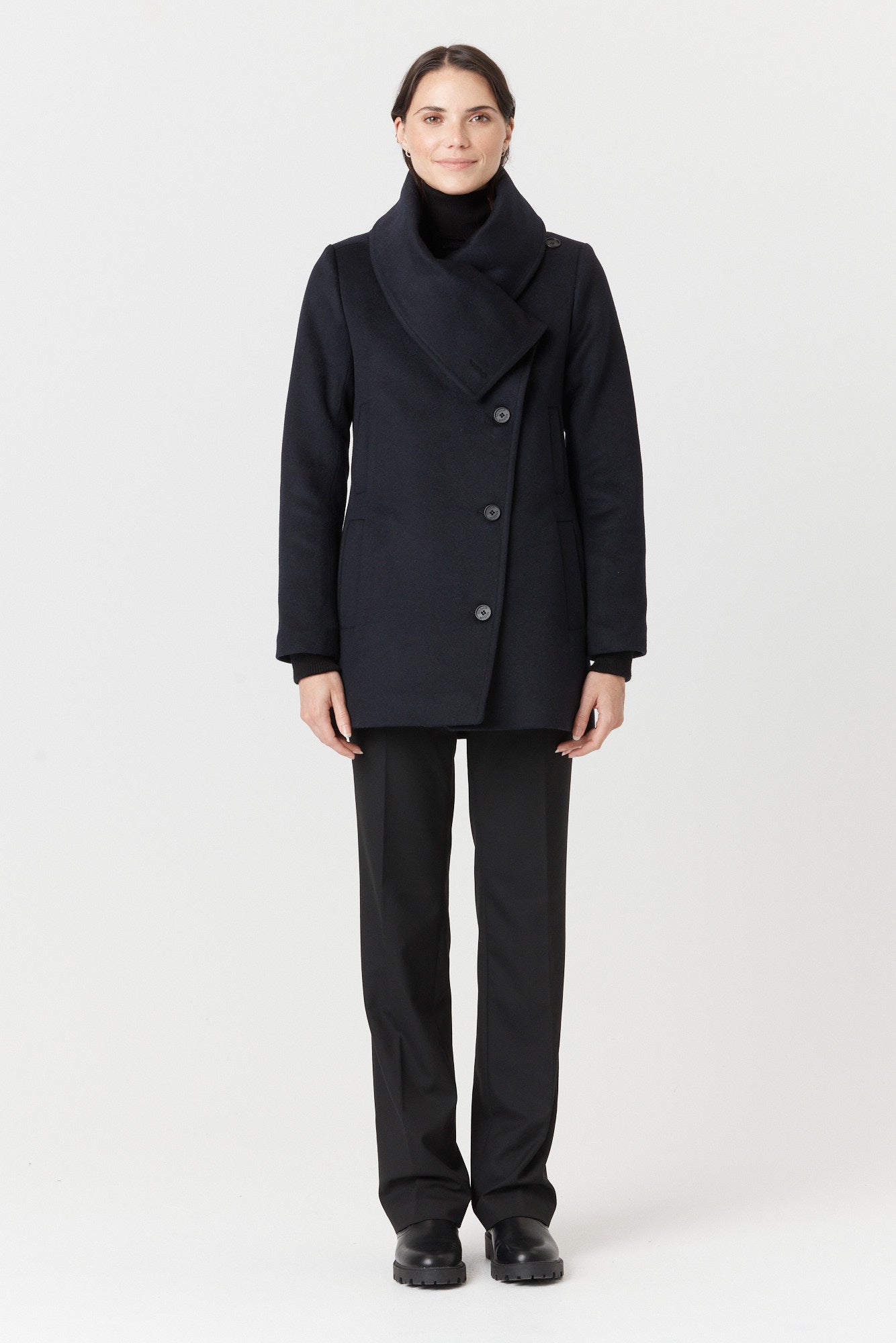 Desloups manteau d'hiver pour femme asymétrique en 100% laine doublé