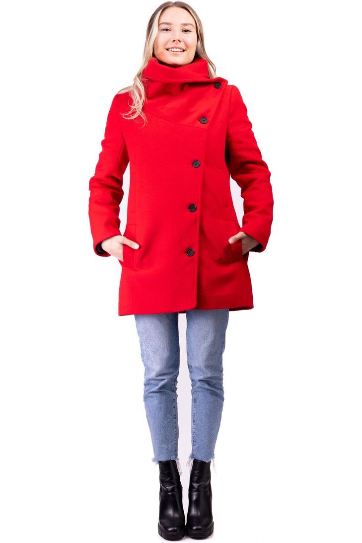 Desloups manteau d'hiver pour femme asymétrique en 100% laine doublé