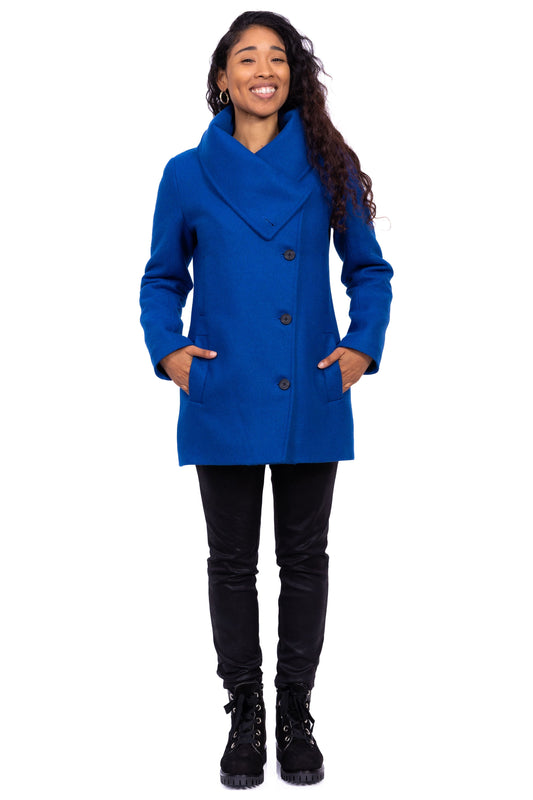 Desloups manteau d'hiver pour femme asymétrique en 100% laine doublé