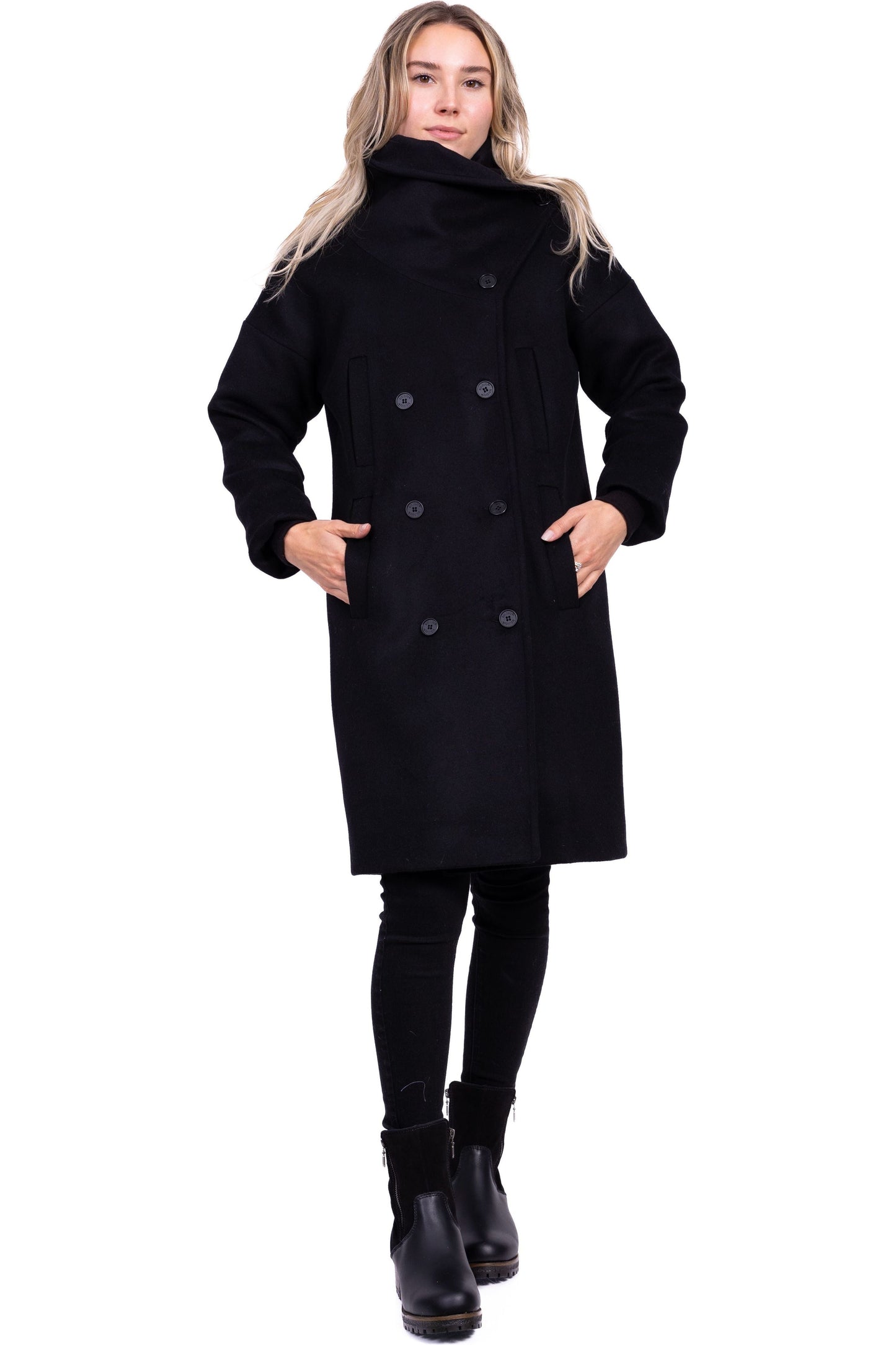 Desloups women's oversized double-breasted winter coat in 100% wool and lined