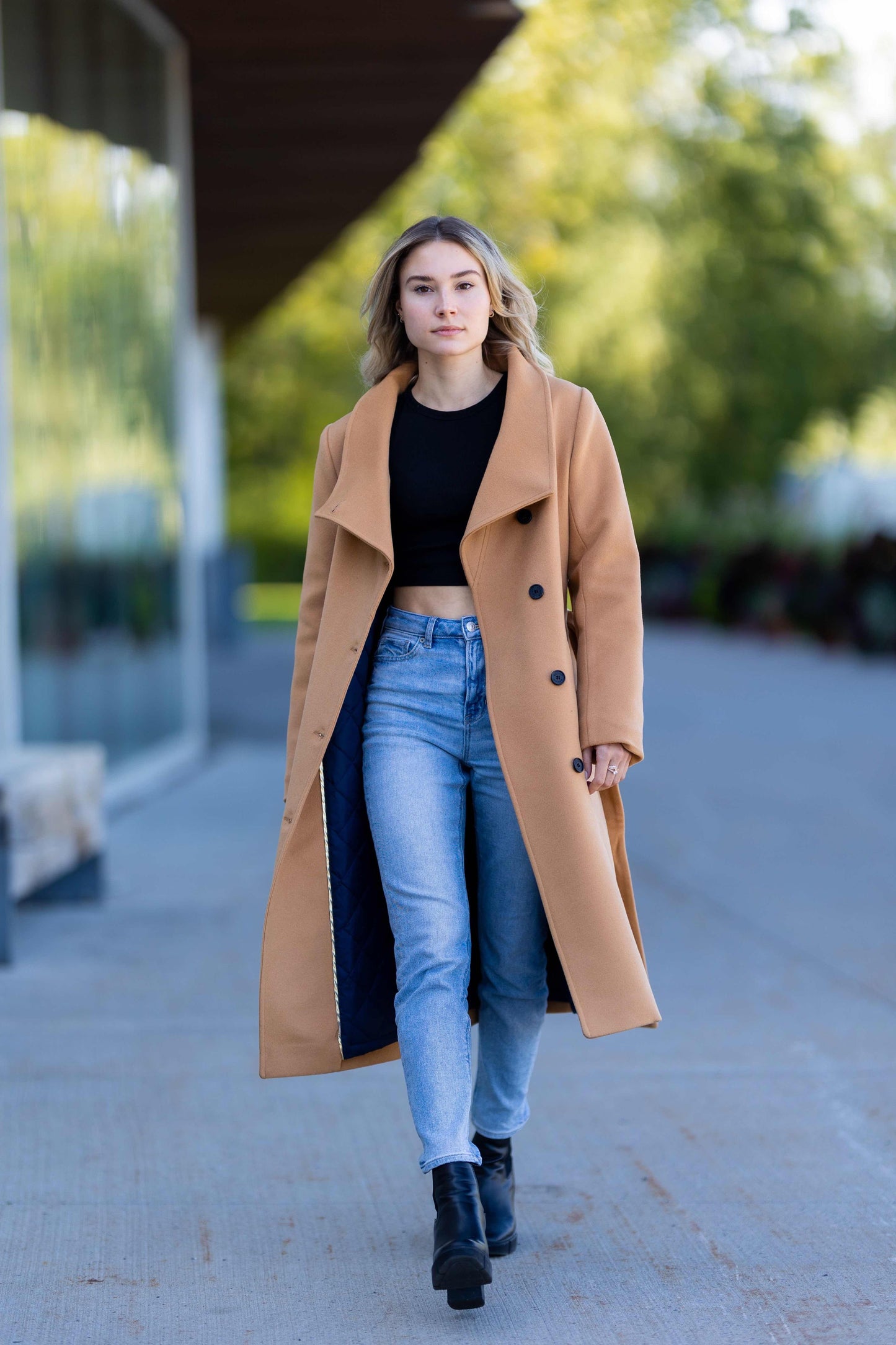 Desloups manteau d'hiver long femme avec ceinture en 100% laine et doublé