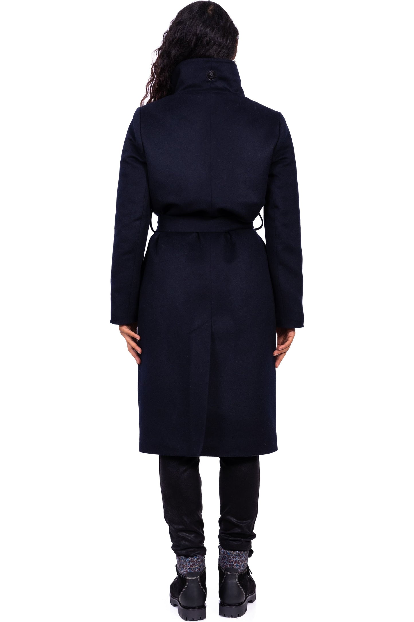 Desloups manteau d'hiver long femme avec ceinture en 100% laine et doublé