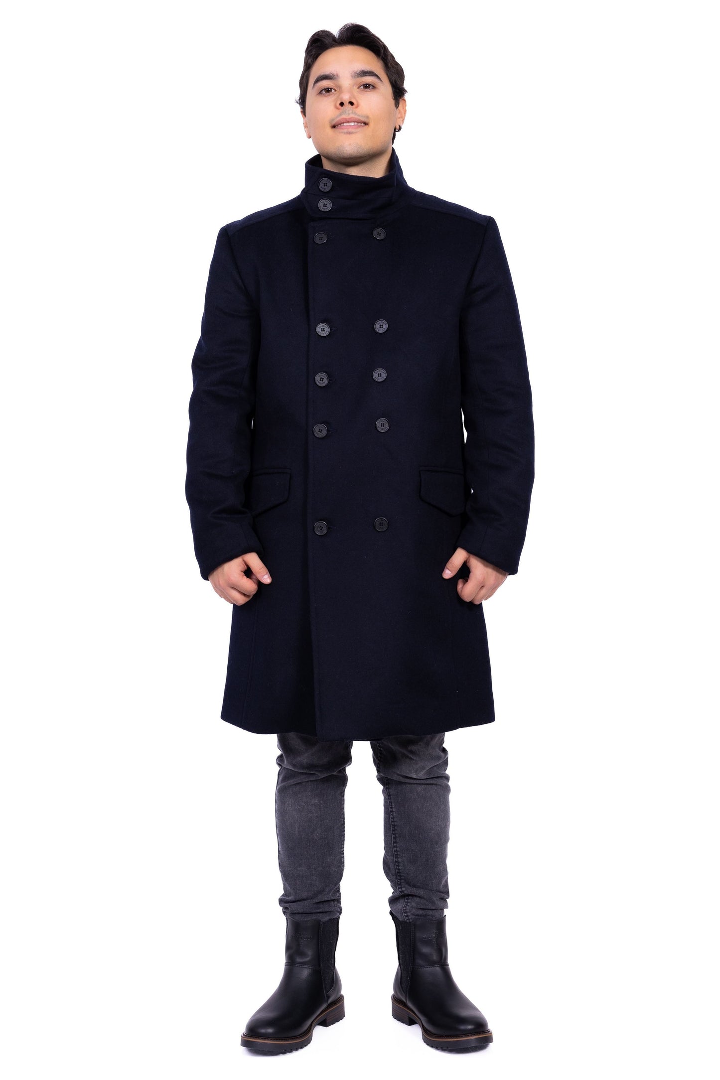 Desloups manteau d'hiver homme double boutonnage en 100% laine et doublé