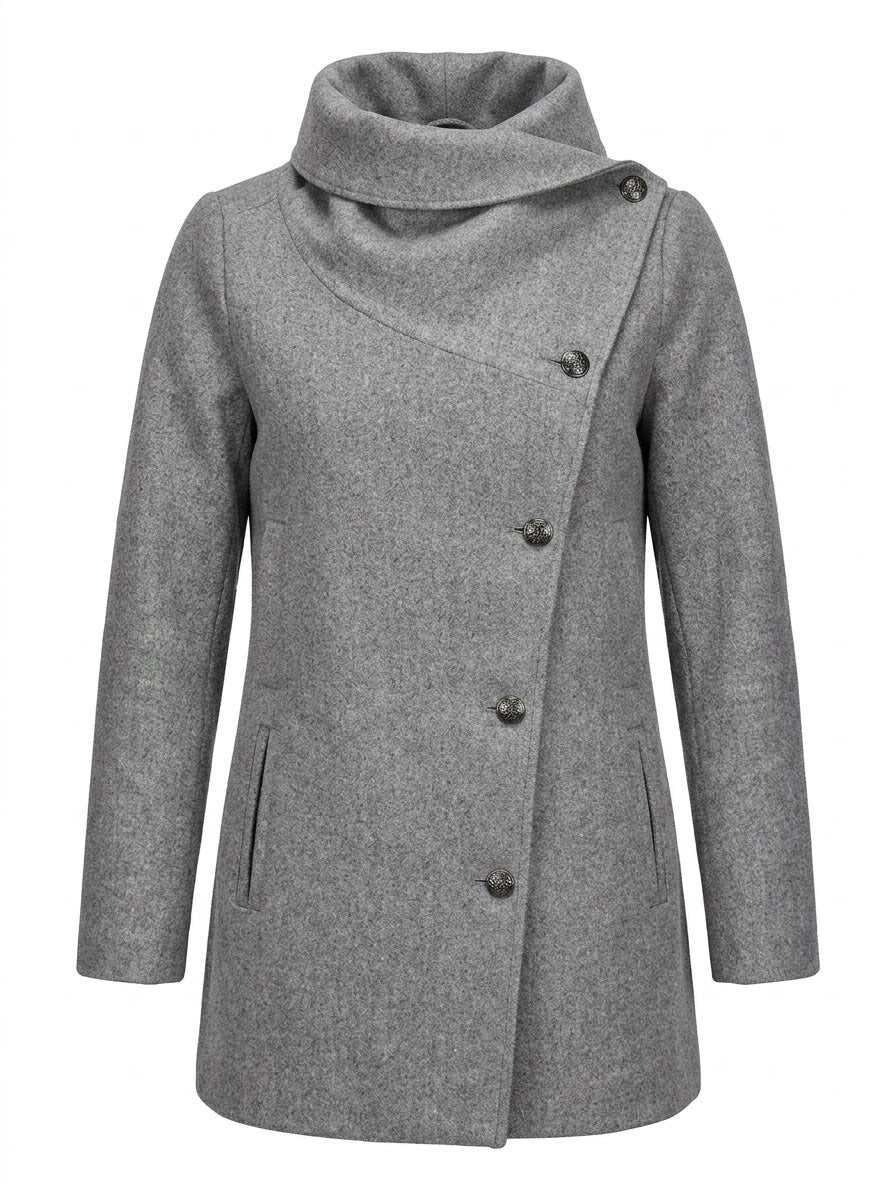 Vintage - manteau de laine asymétrique femme. Taille XS - Gris Pâle