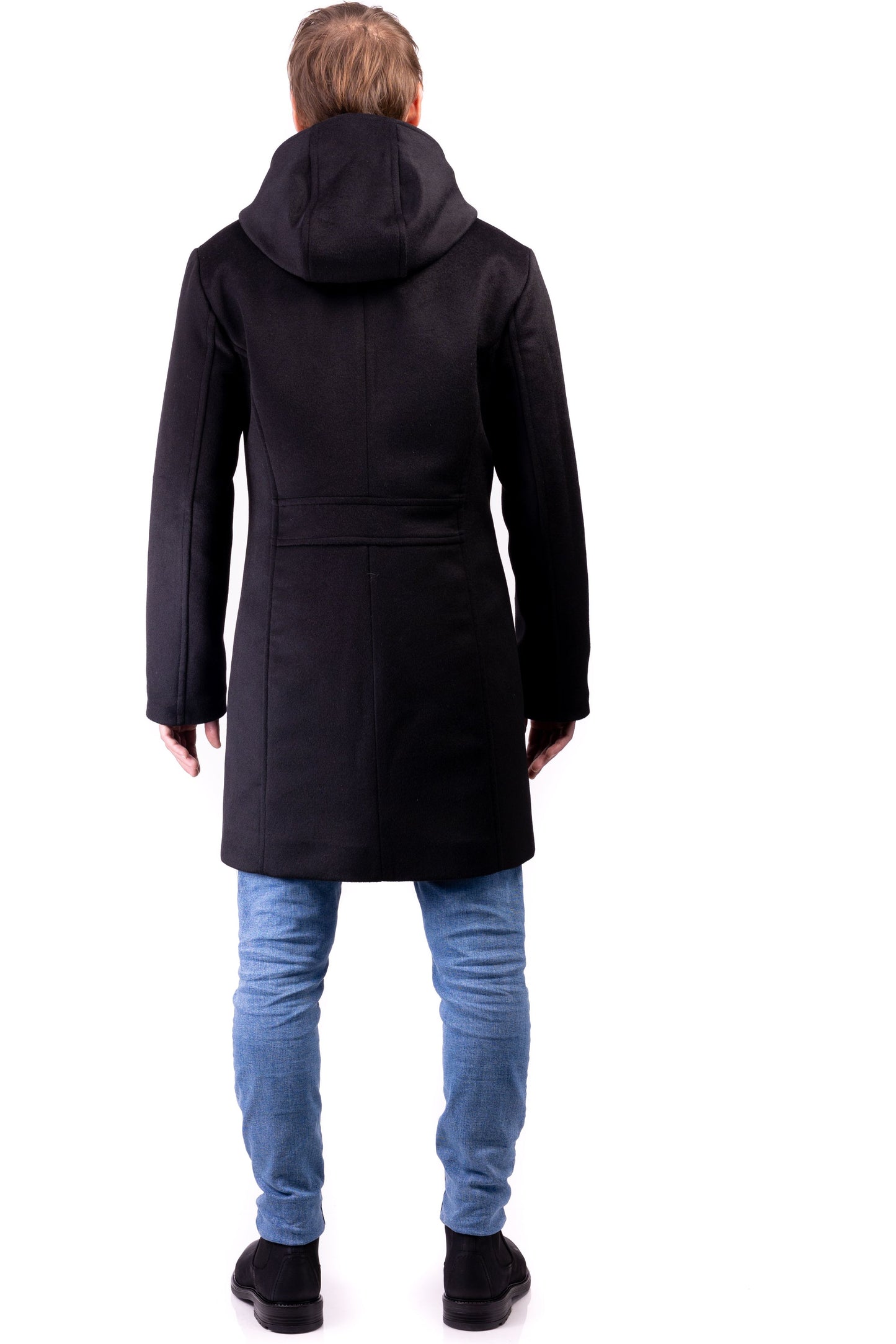 Desloups manteau d'hiver homme asymétrique avec capuchon détachable en 100% laine et doublé