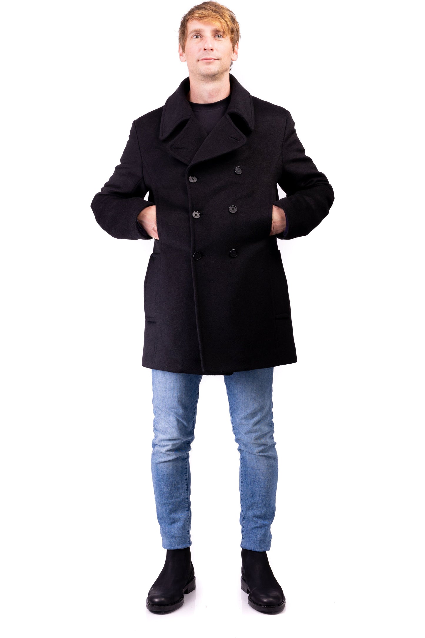 Desloups manteau d'hiver style caban pour homme double boutonnage en 100% laine et doublé