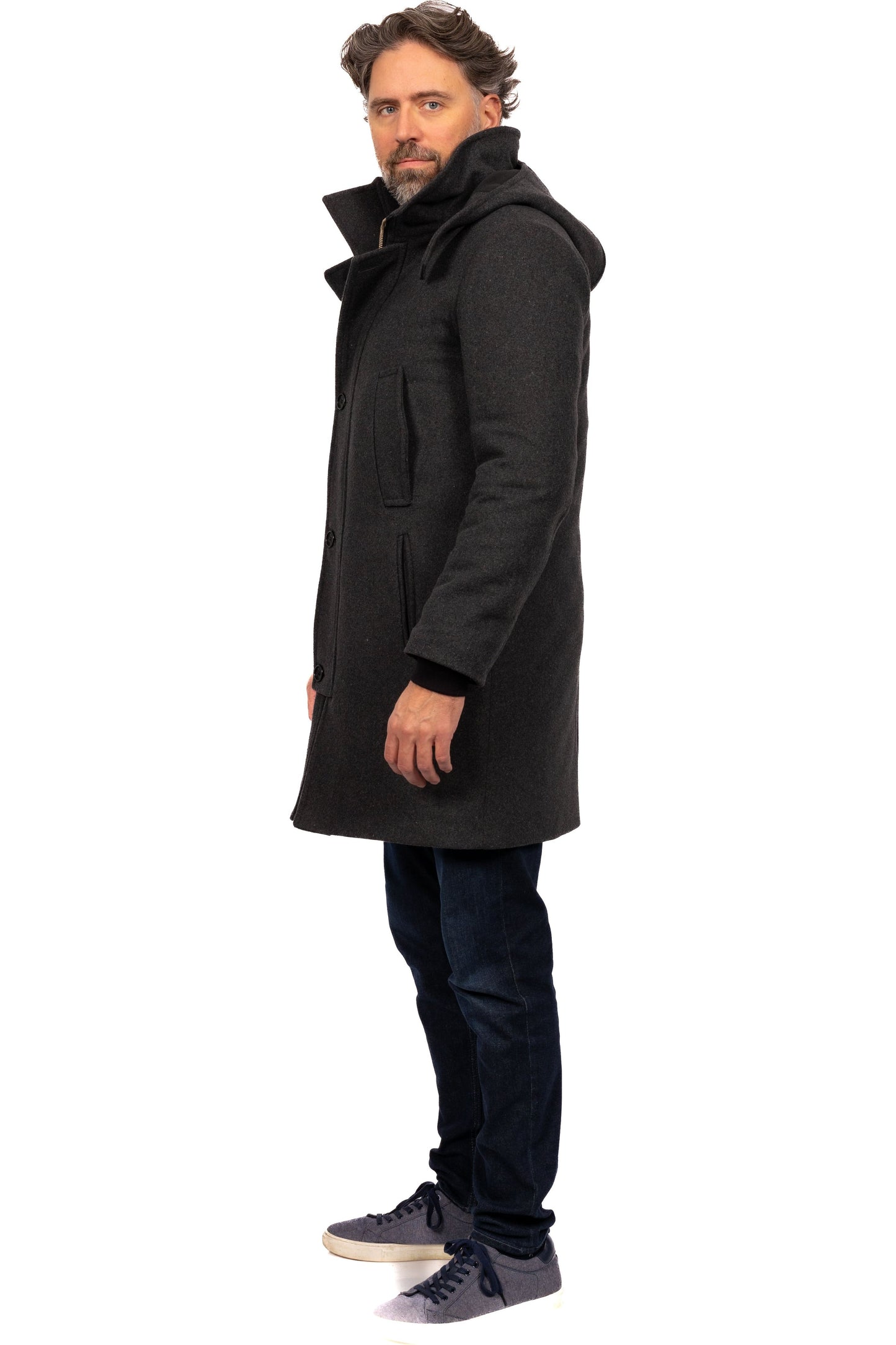 Desloups Canadian winter coat for men with clasp and hood in 100% lined wool 