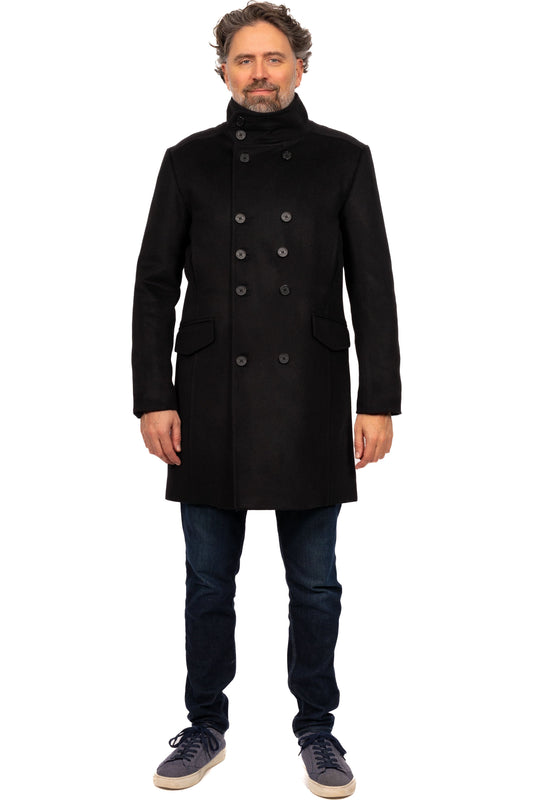 Desloups manteau d'hiver homme double boutonnage en 100% laine et doublé