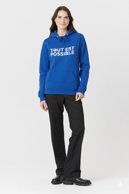 Desloups fleece hoodie with “Everything is possible” print Mustard