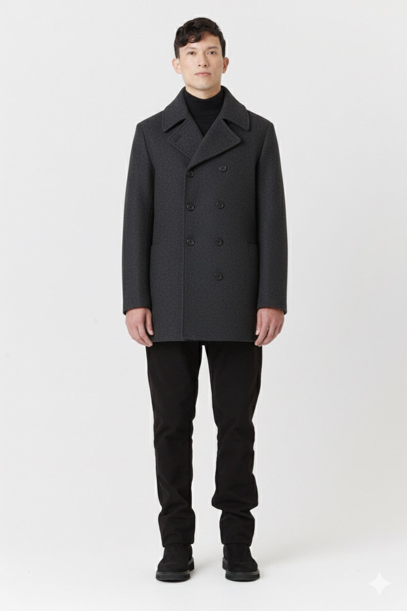 Manteau d’hiver court de style caban homme en 100% laine – Desloups Pré-vente BF #DLM-502