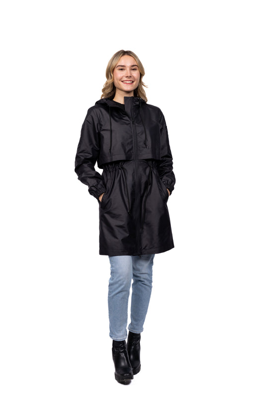 Desloups urban waterproof coat with hood, fitted for women - Black 