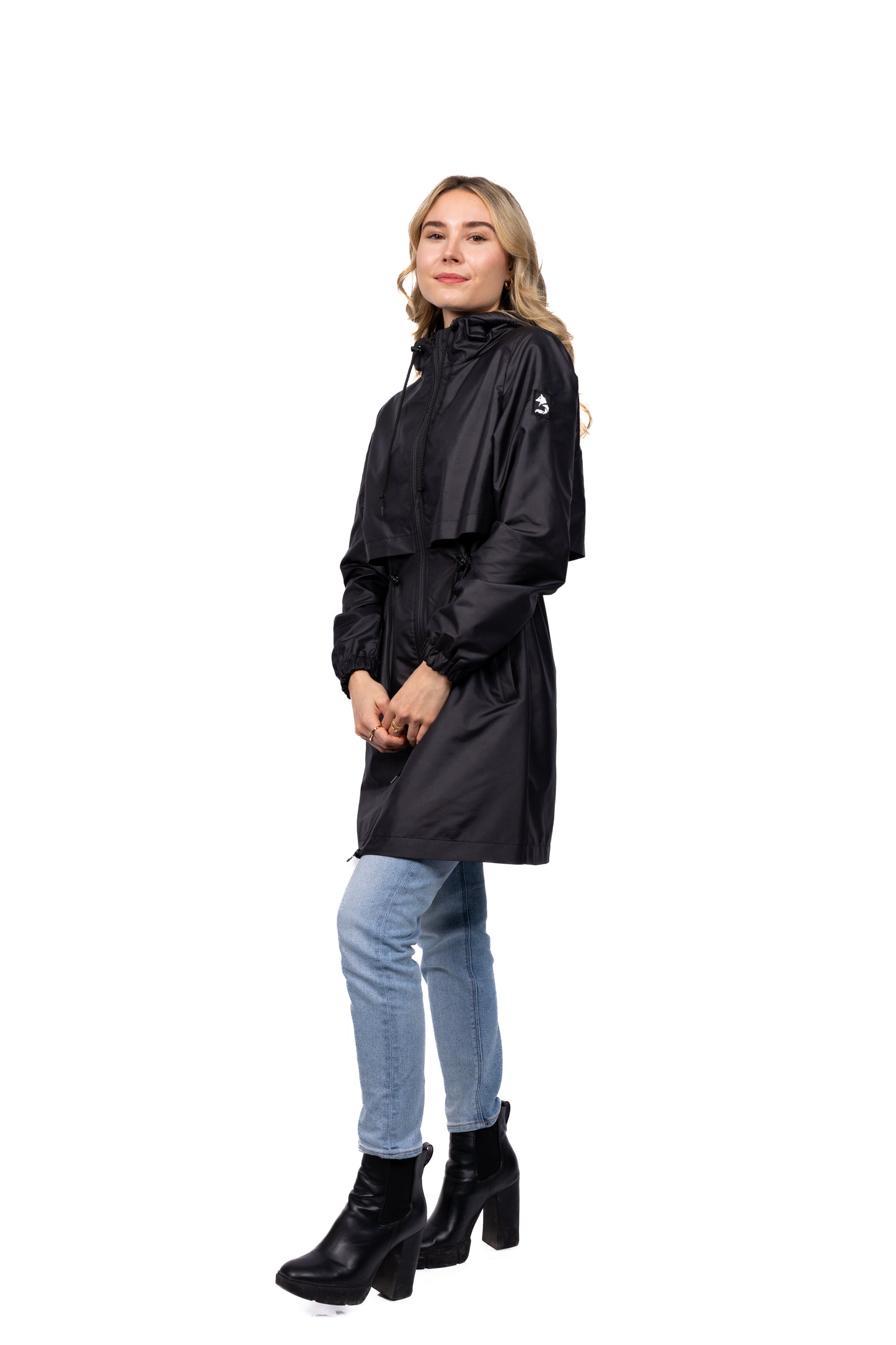 Desloups manteau imperméable urbain avec capuchon, ajusté pour femme - Noir