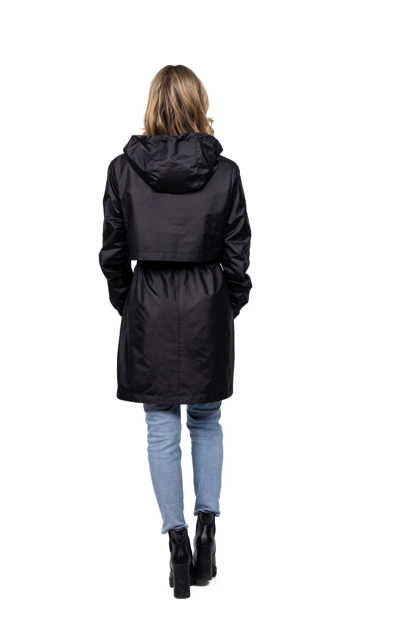 Desloups urban waterproof coat with hood, fitted for women - Black 
