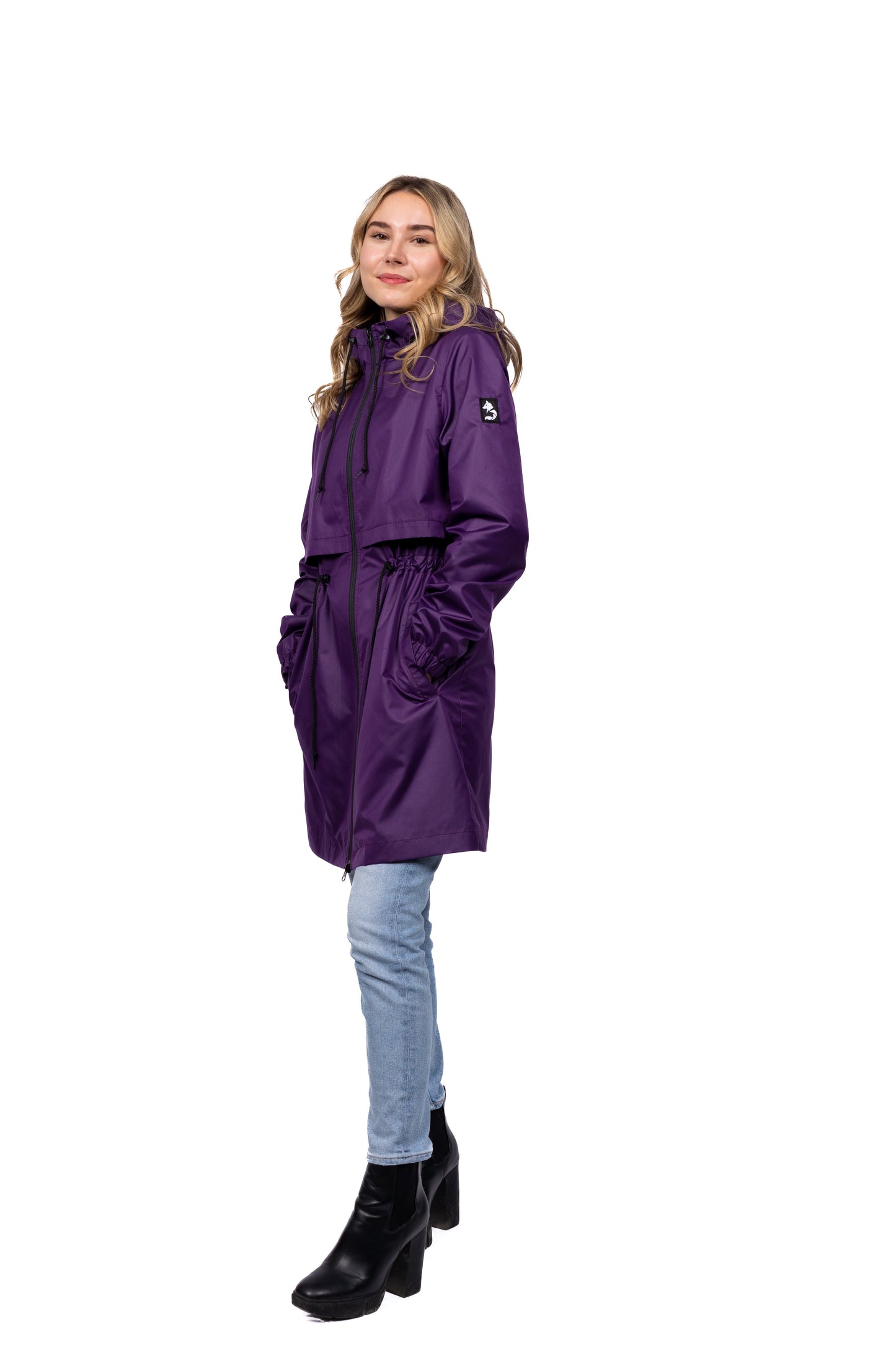 Desloups manteau imperméable urbain avec capuchon, ajusté pour femme - Noir