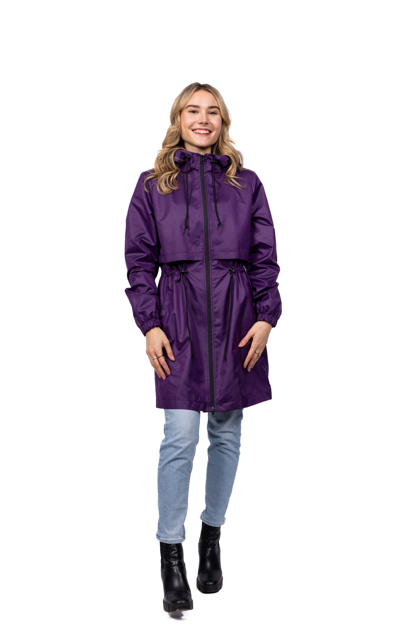 Desloups manteau imperméable urbain avec capuchon, ajusté pour femme - Noir