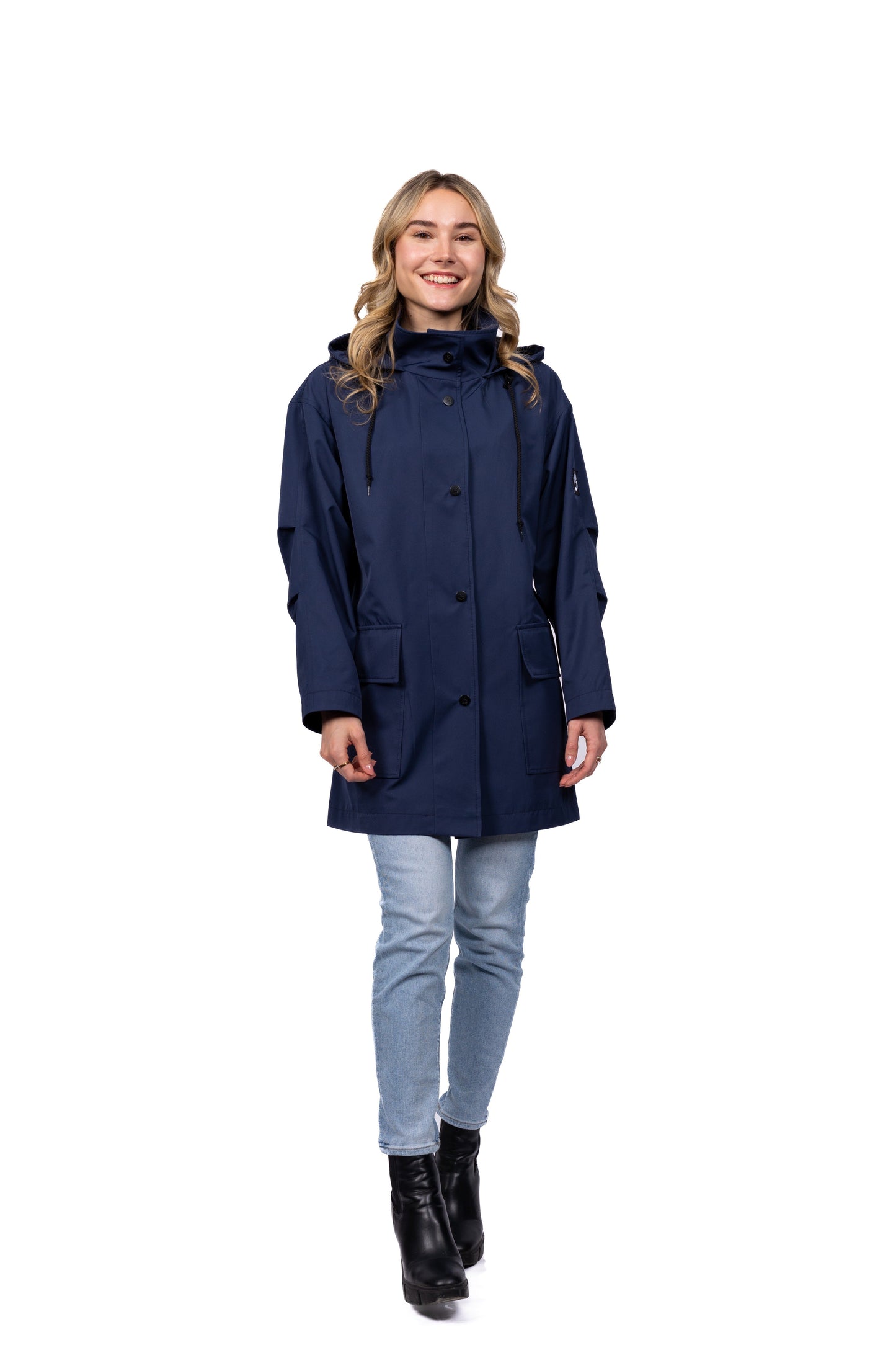 Desloups urban waterproof coat with hood, loose with belt for women - Green 