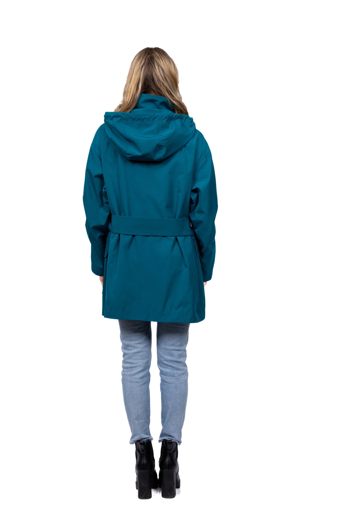 Desloups manteau imperméable urbain avec capuchon, ample avec ceinture pour femme - Vert