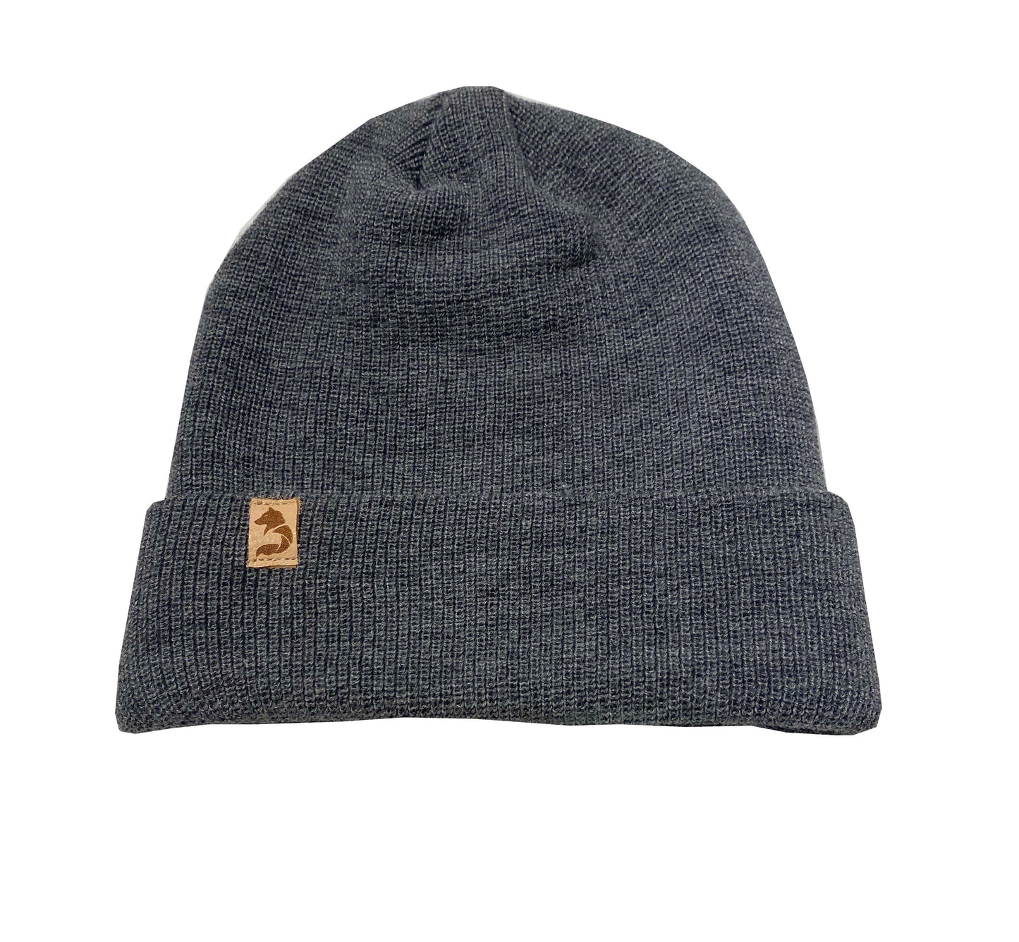 Tuque tricot à rebord et petit logo de loup