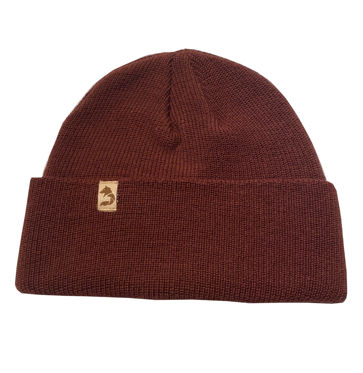 Tuque tricot à rebord et petit logo de loup