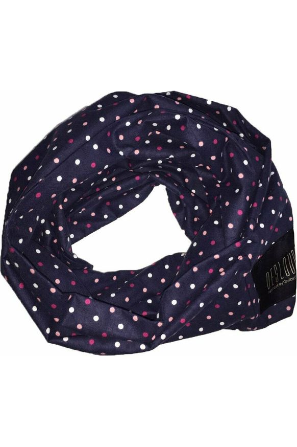 Navy infinity scarf with fuchsia polka dots