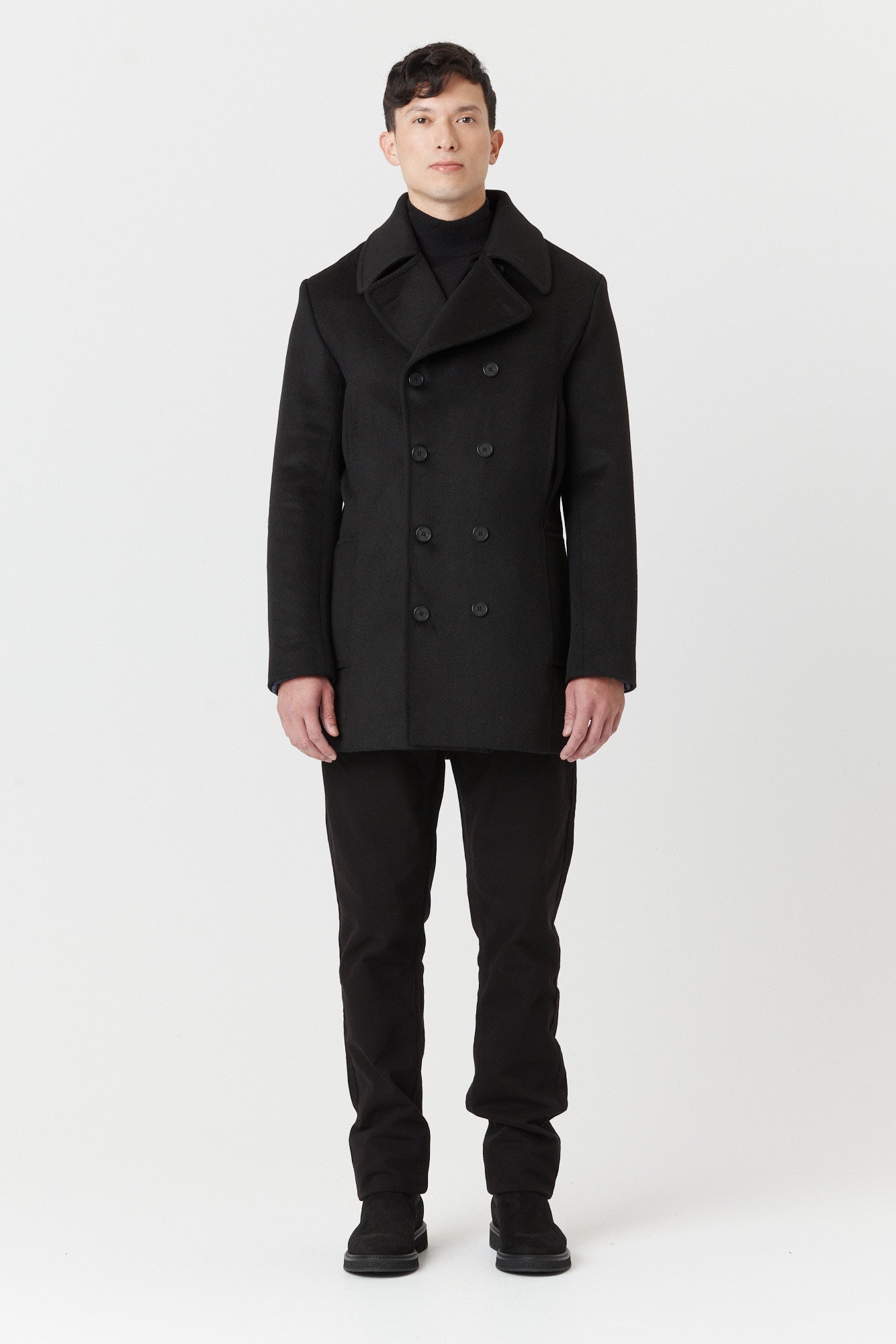 Desloups winter coat in pea coat style for men, double-breasted in 100% wool and lined