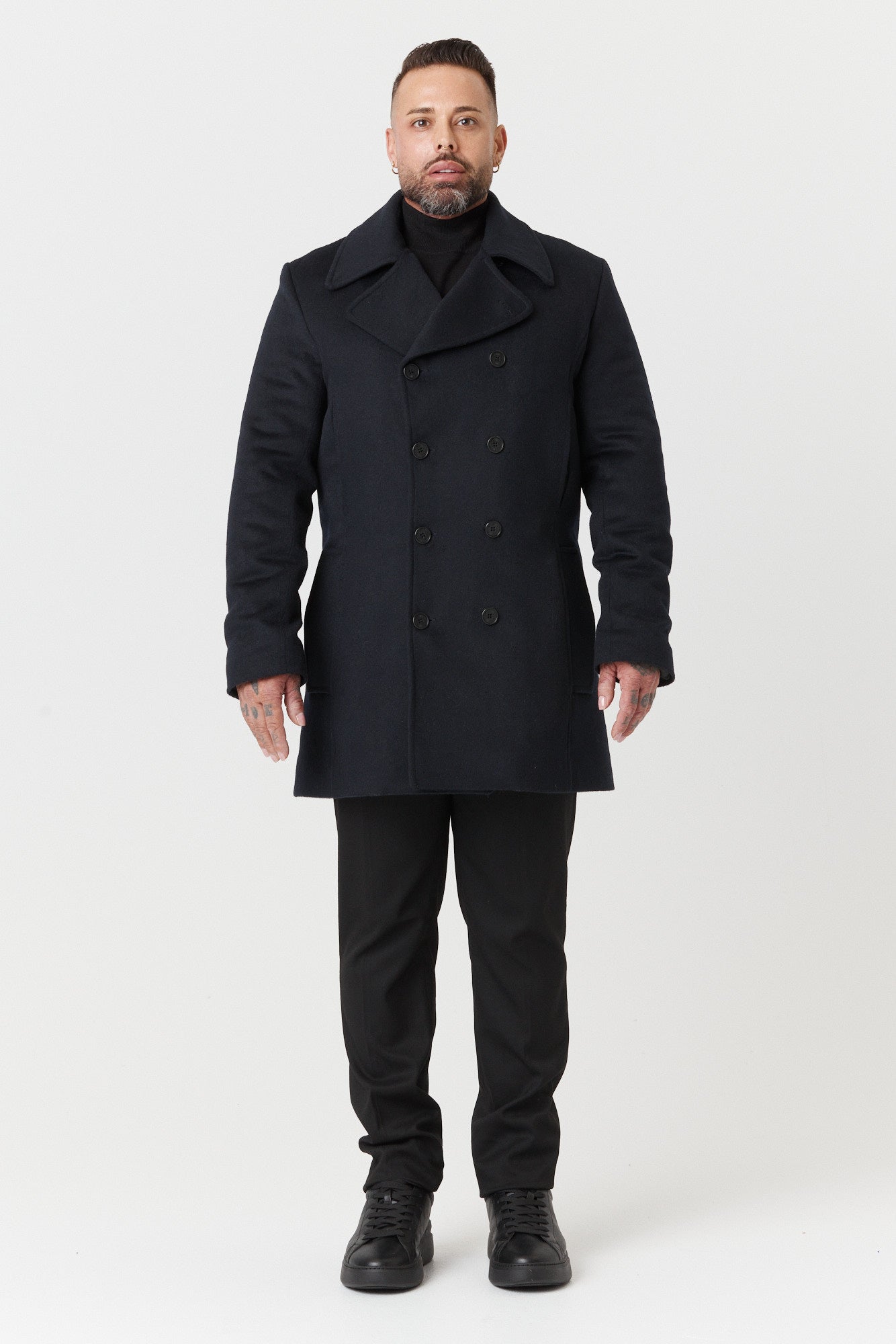 Desloups winter coat in pea coat style for men, double-breasted in 100% wool and lined