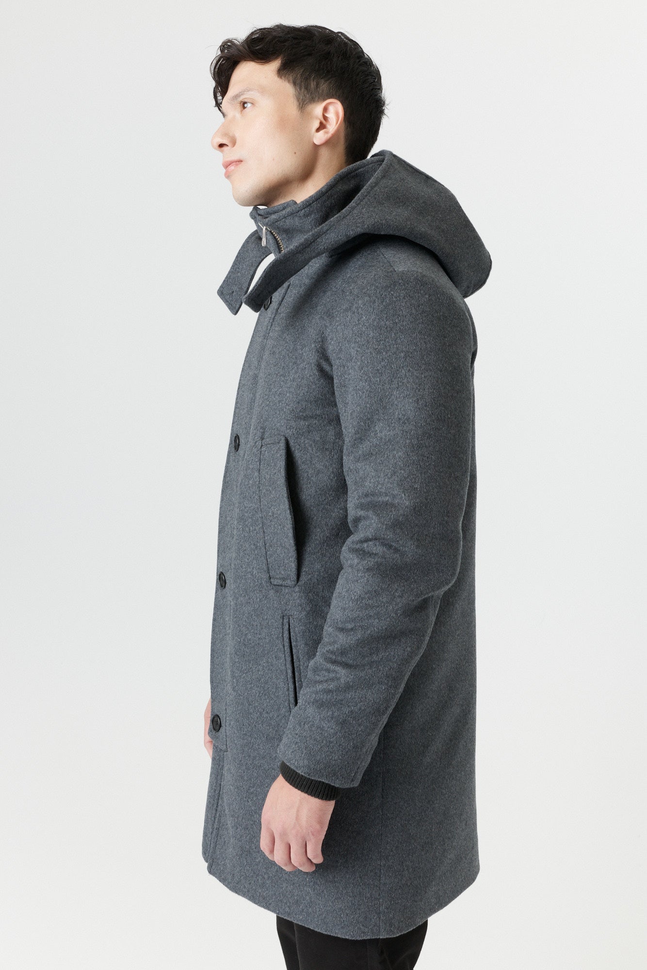 Desloups Canadian winter coat for men with clasp and hood in 100% lined wool 